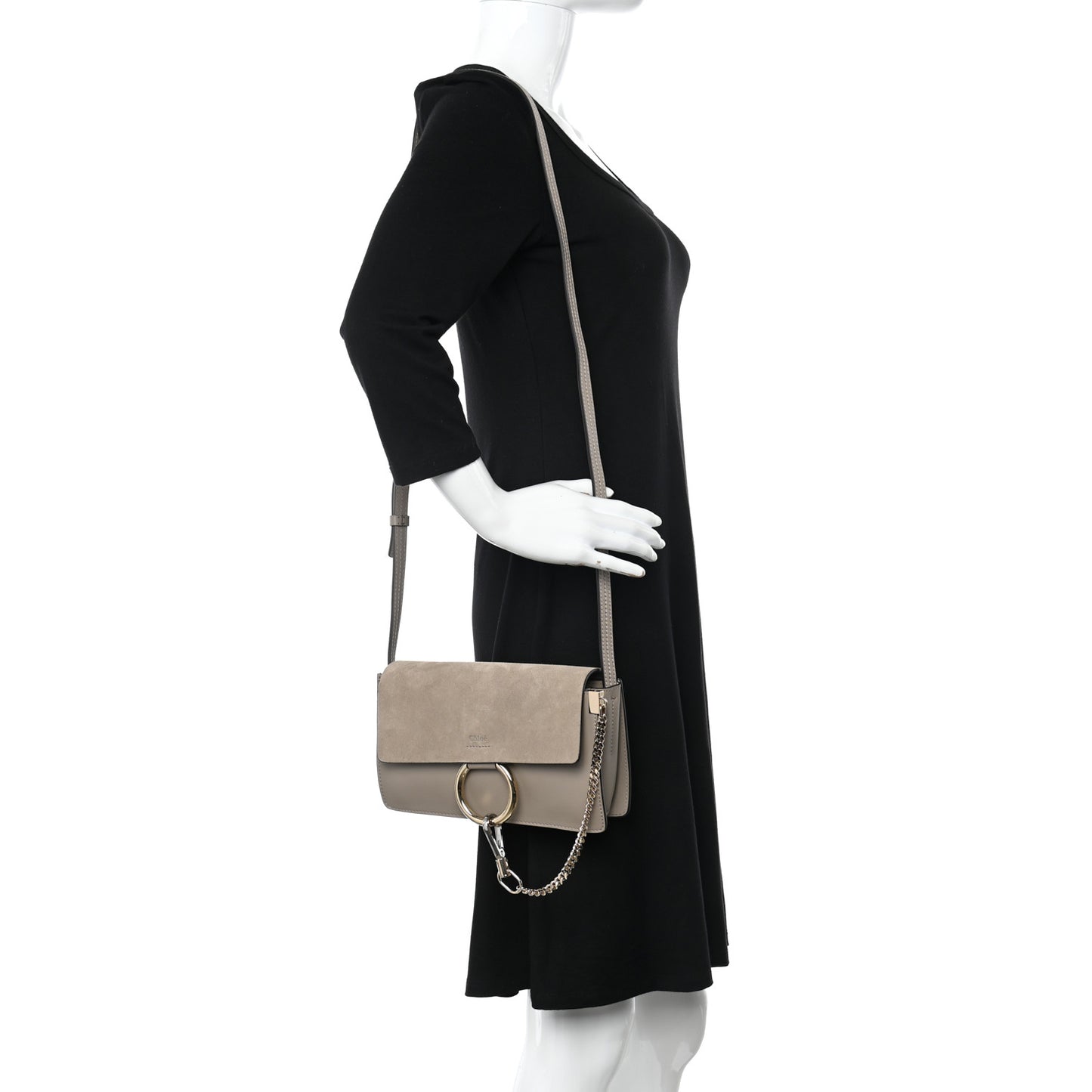 Suede Calfskin Small Faye Shoulder Bag Motty Grey