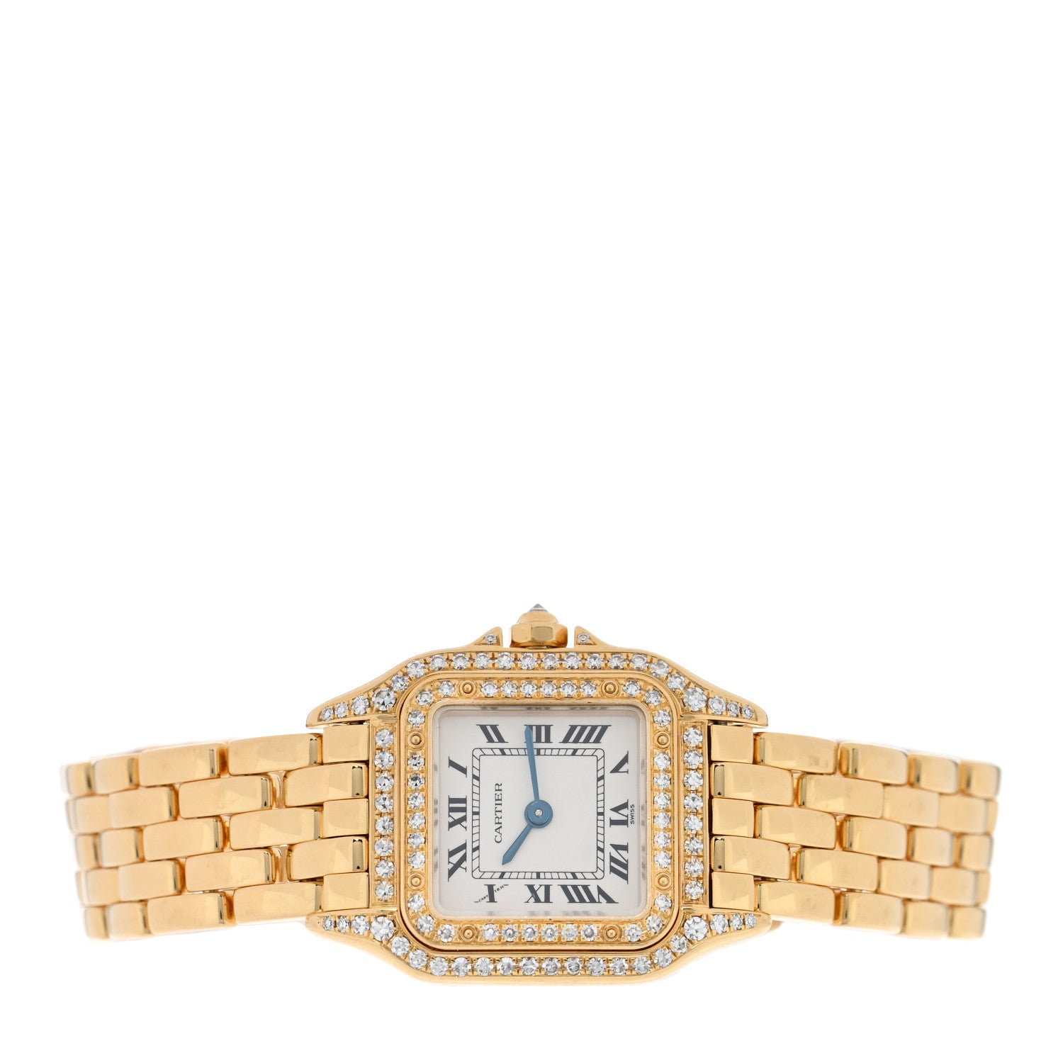 Cartier 18K Yellow Gold Diamond 22mm Double Row Panthere Quartz Watch 2 of 4