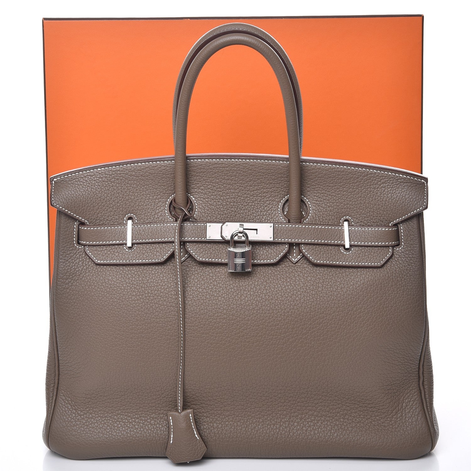 Hermes Taurillon Clemence Birkin 35 Etoupe 30 of 30