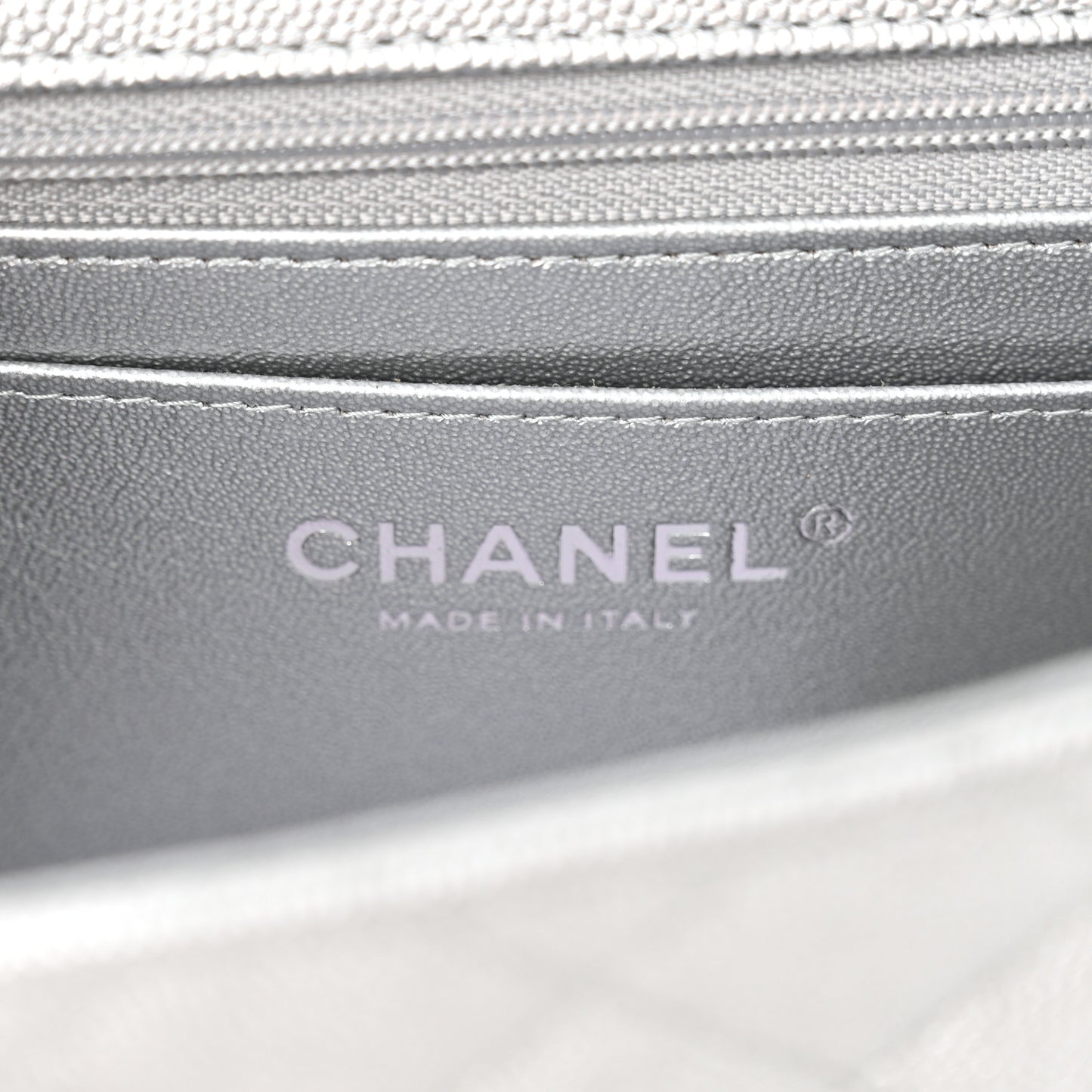 Metallic Caviar Quilted Mini Top Handle Rectangular Flap Silver