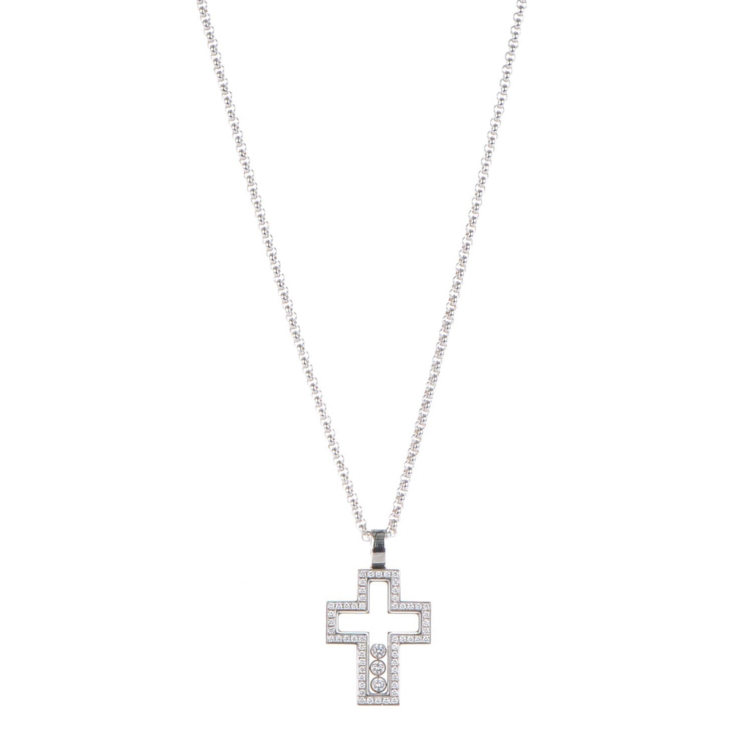 Chopard 18K White Gold Happy Diamonds Cross Pendant Necklace 1 of 5