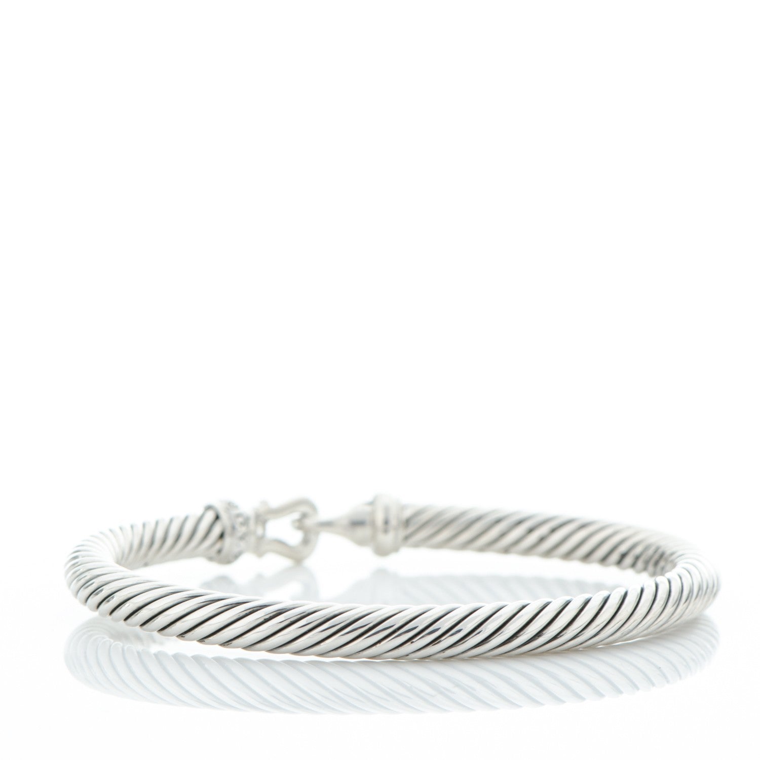 David Yurman Sterling Silver Diamond 5mm Cable Buckle Bracelet 3 of 4