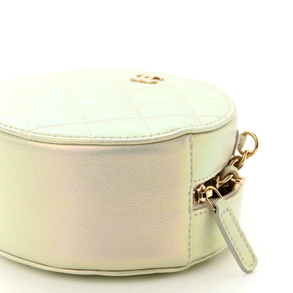 Chanel Iridescent Lambskin Quilted Round Clutch With Chain Ivory 9 of 10