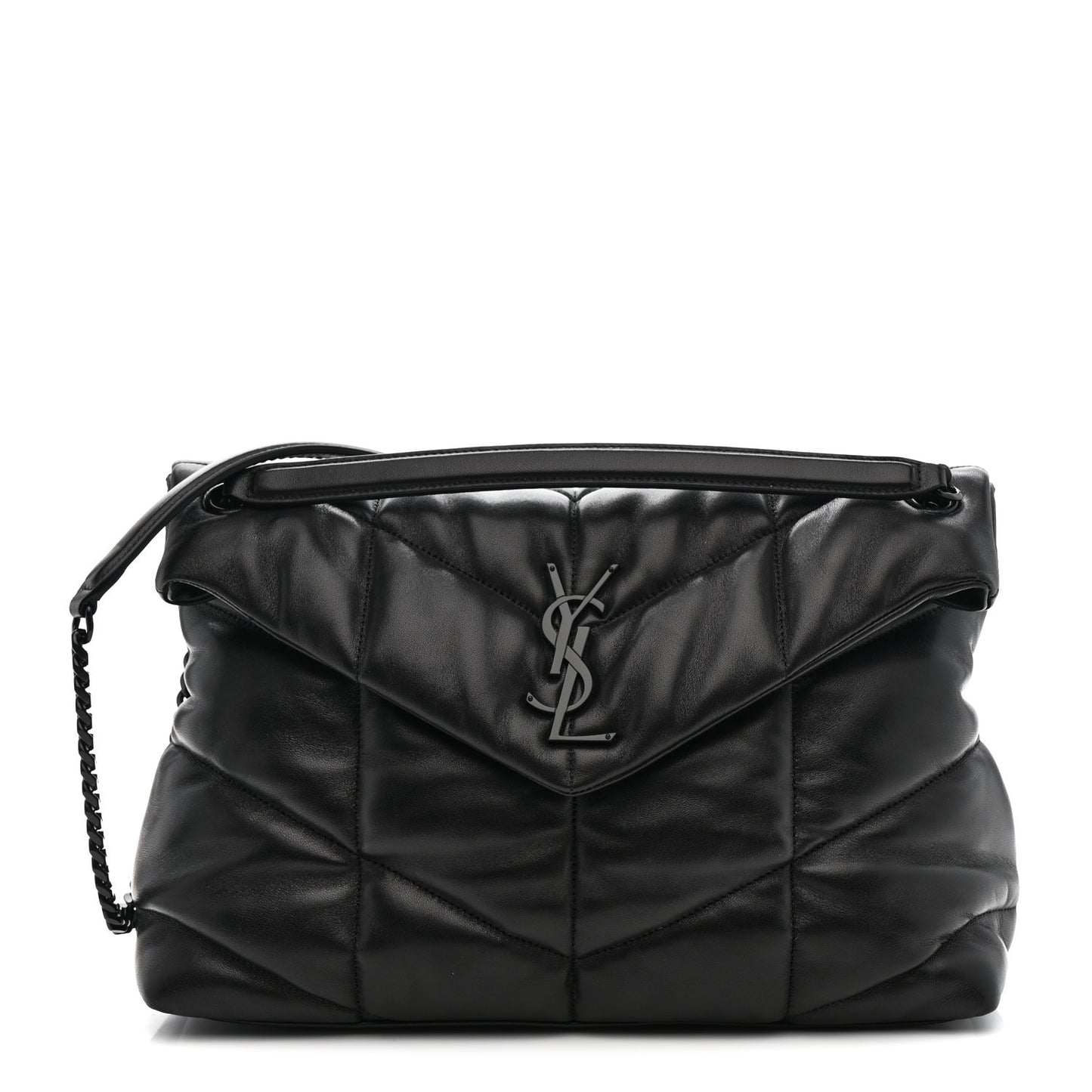 Lambskin Quilted Monogram Monochrome Medium Loulou Puffer Chain Satchel Black