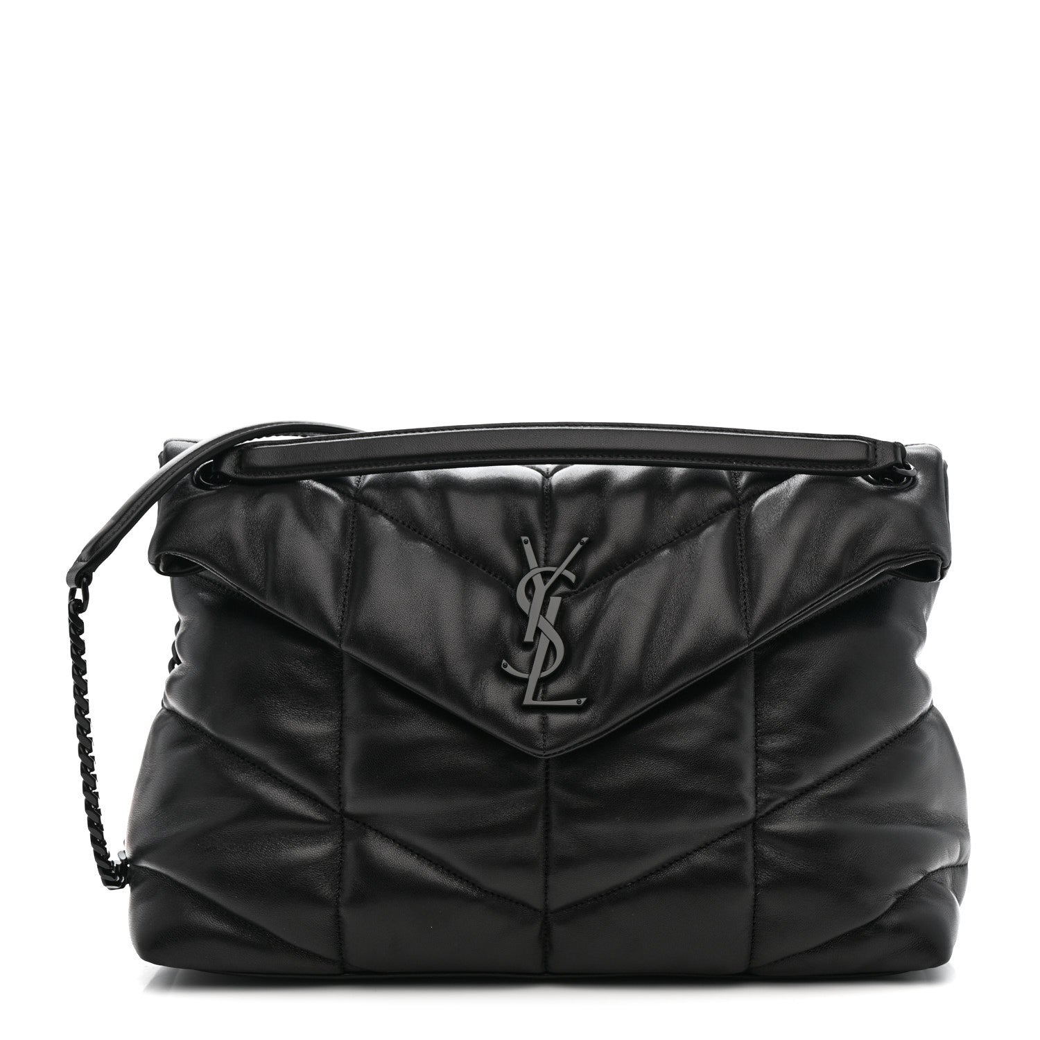 Saint Laurent Lambskin Quilted Monogram Monochrome Medium Loulou Puffer Chain Satchel Black 1 of 11