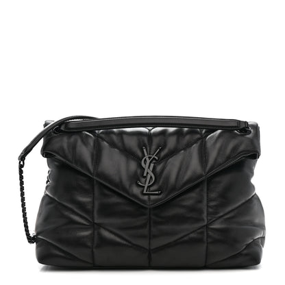 Saint Laurent Lambskin Quilted Monogram Monochrome Medium Loulou Puffer Chain Satchel Black 1 of 11
