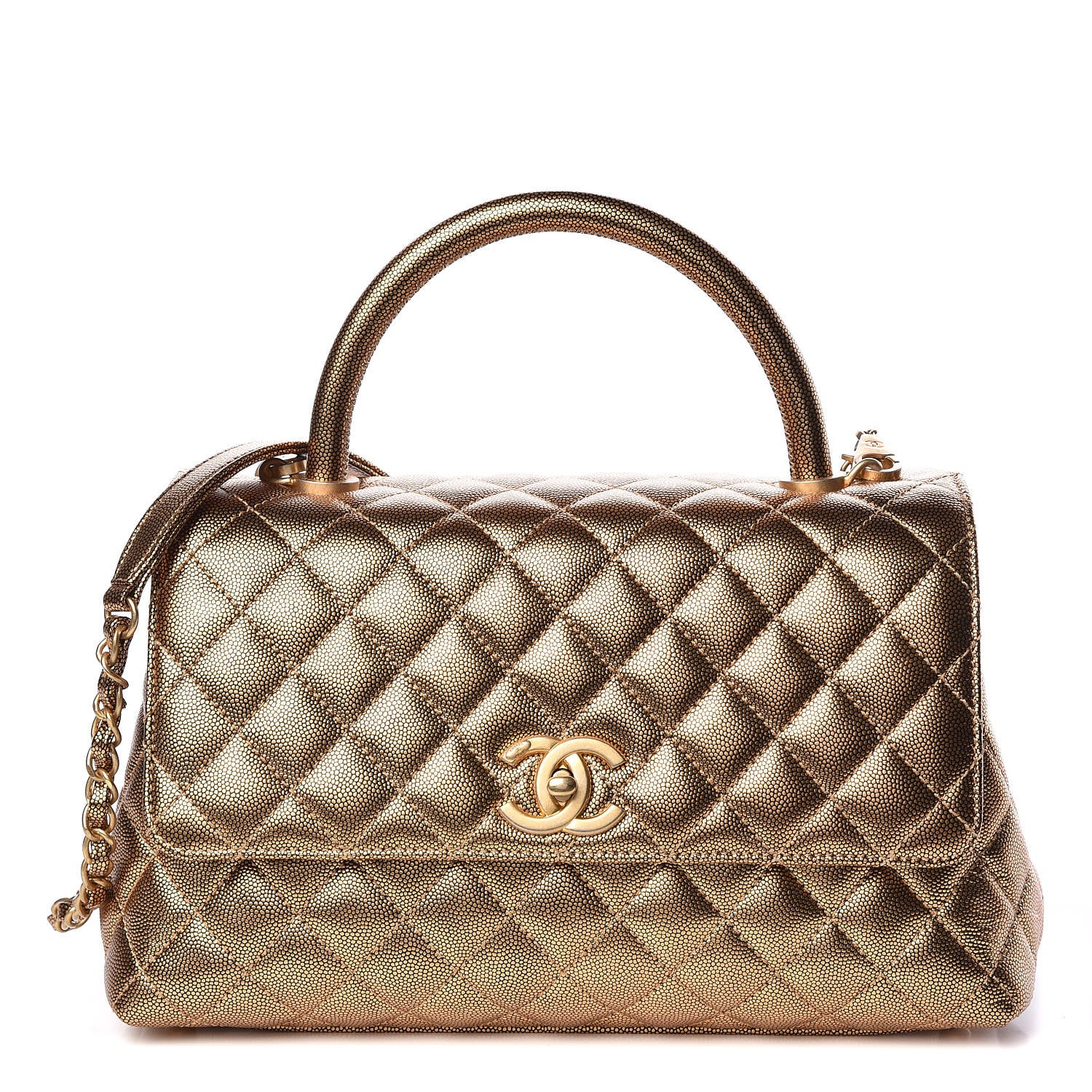 Chanel Metallic Caviar Quilted Small Coco Handle Flap Gold 1 of 14