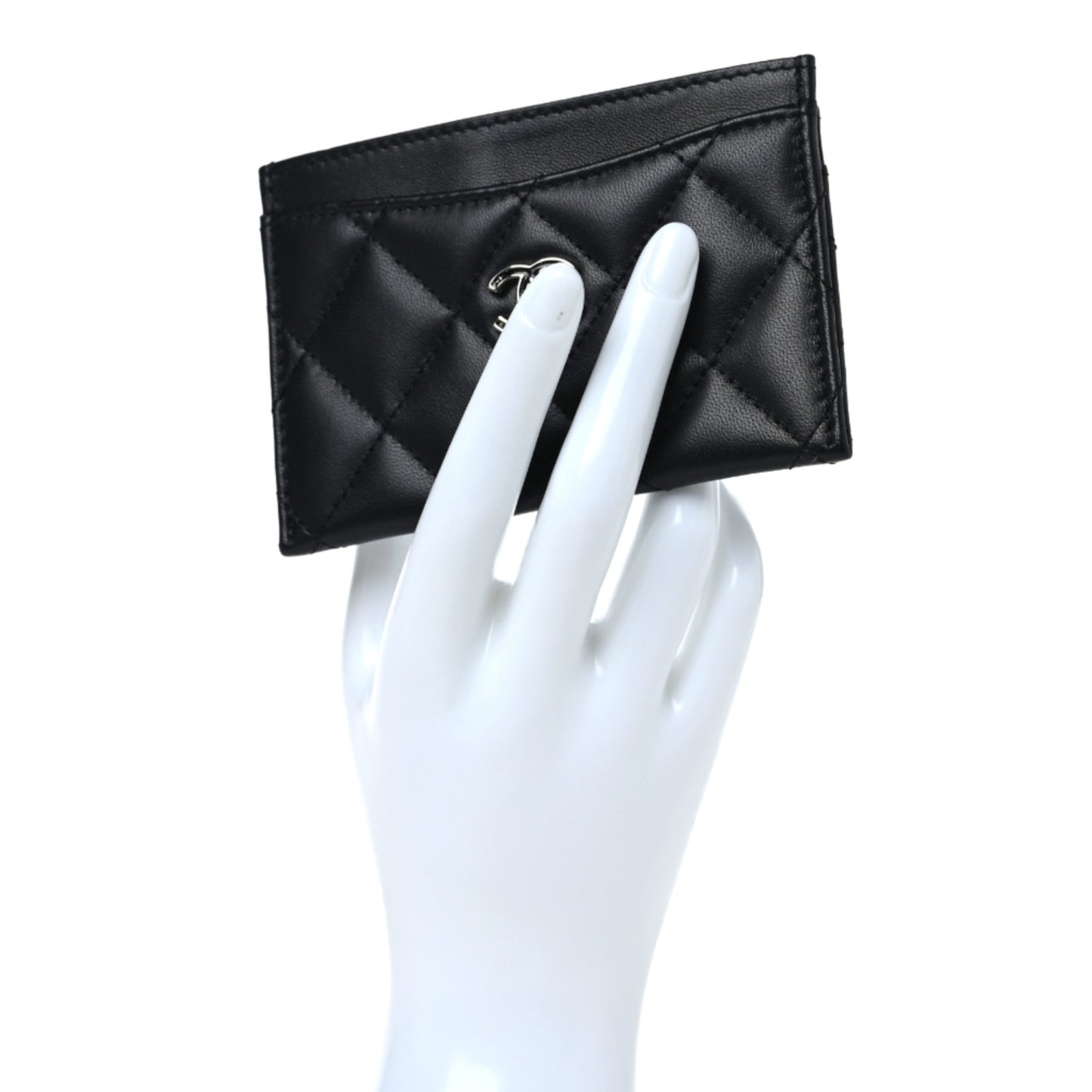 Lambskin Glitter Quilted Card Holder Black