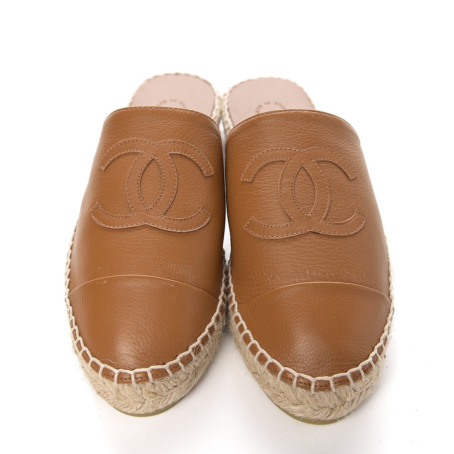 Calfskin CC Espadrille Mules 37 Light Brown