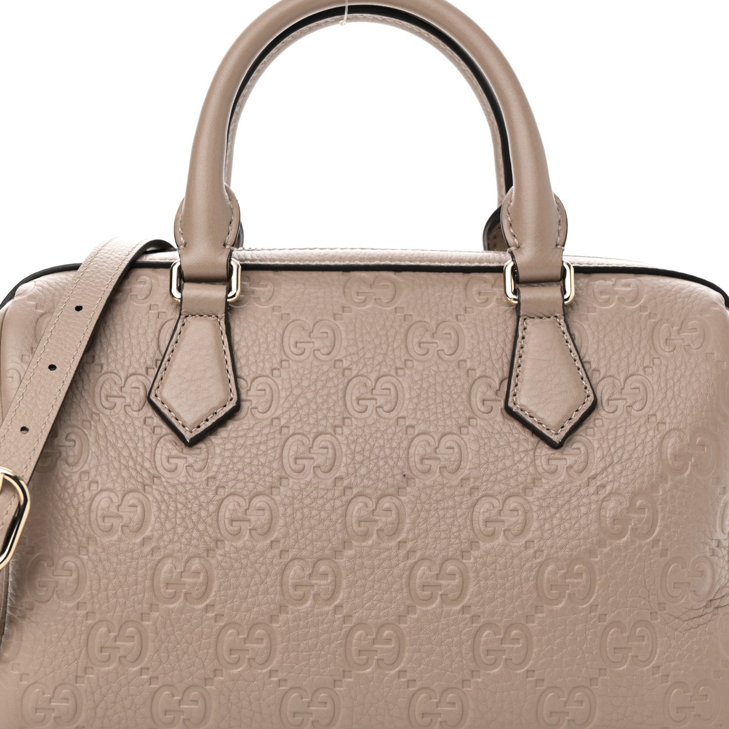 GG Grainy Calfskin Emblem Small Top Handle Bag Taupe