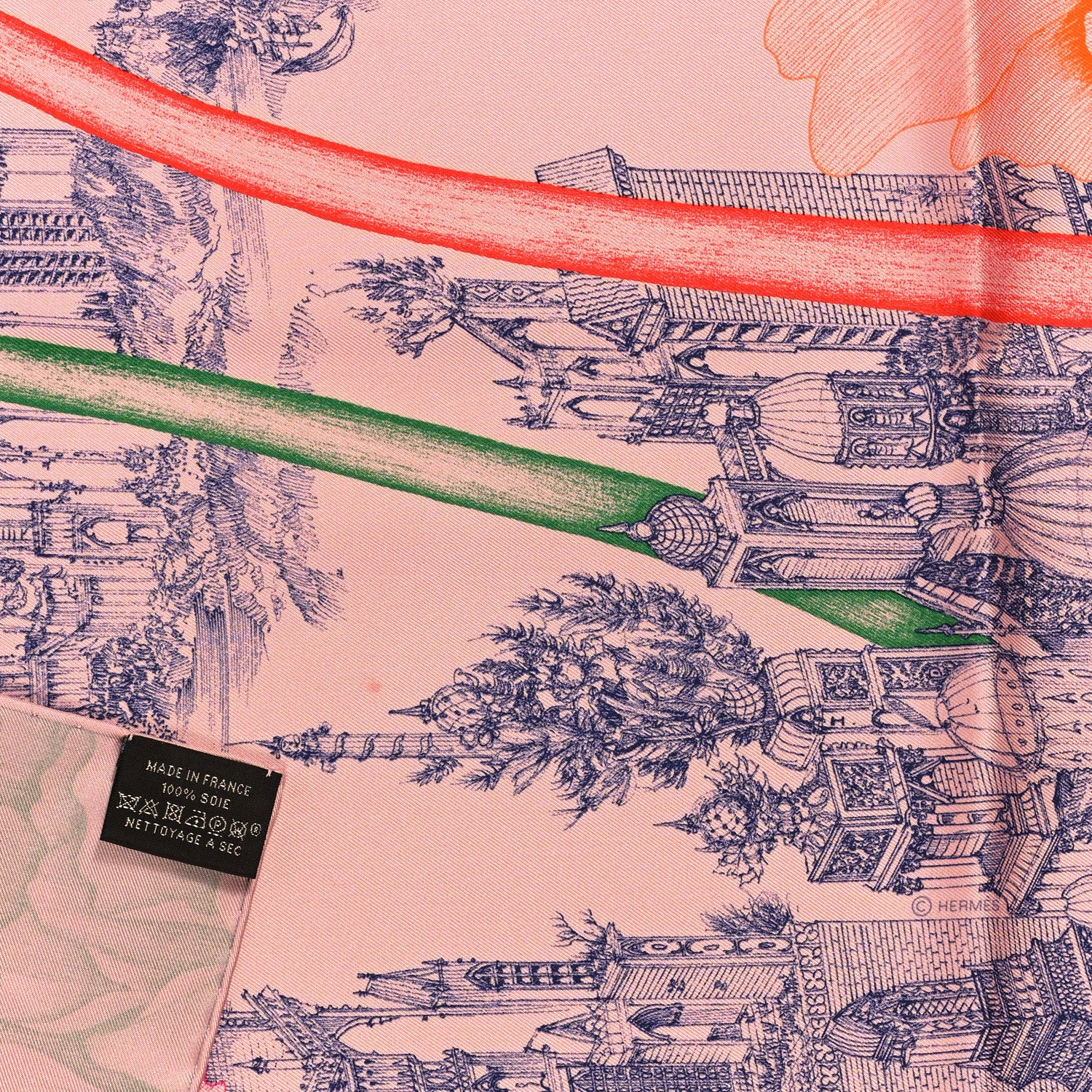 Hermes Silk A l'Ombre des Pivoines Scarf 90 Vieux Rose Encre 3 of 3