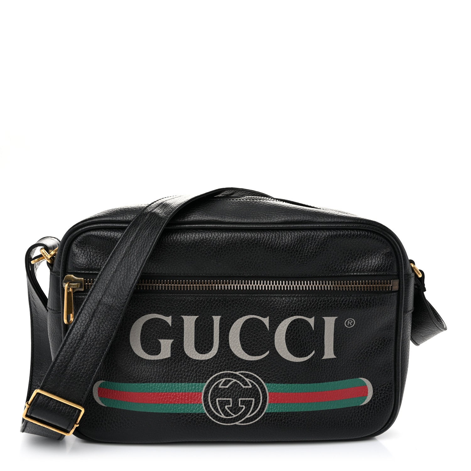 Gucci Pebbled Calfskin Logo Messenger Bag Black 1 of 14