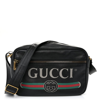 Gucci Pebbled Calfskin Logo Messenger Bag Black 1 of 14
