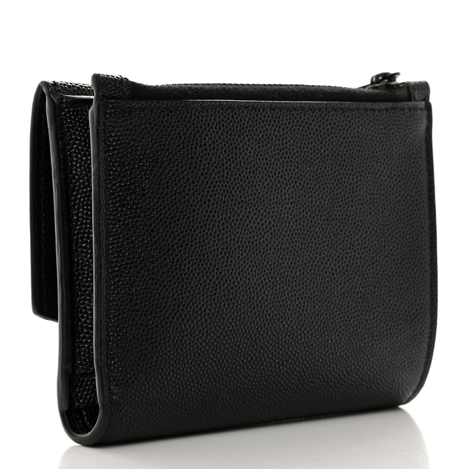 Saint Laurent Grain De Poudre Uptown Monogram Compact Wallet Black 3 of 7