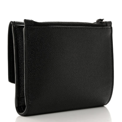 Saint Laurent Grain De Poudre Uptown Monogram Compact Wallet Black 3 of 7