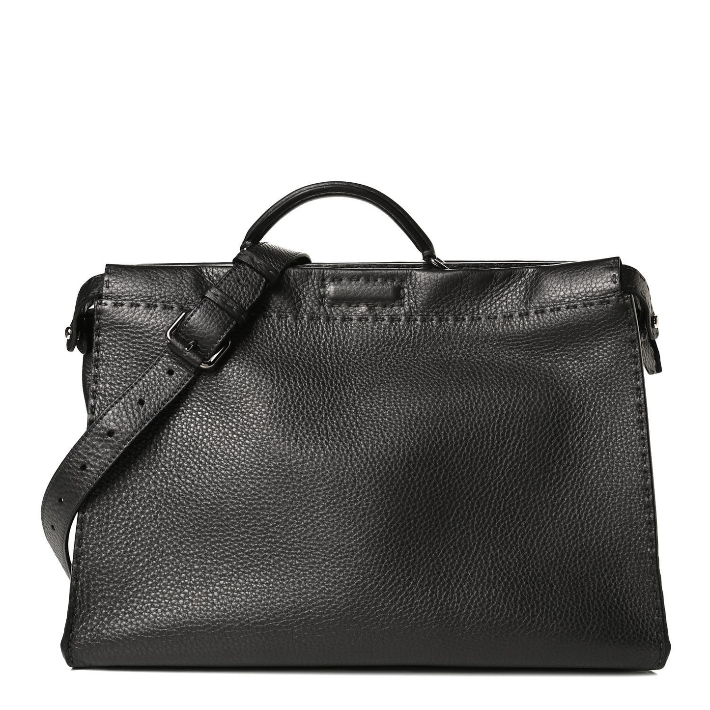 Calfskin Romano Selleria Monster Eyes Large Mens Peekaboo Iconic Essential Satchel Black White