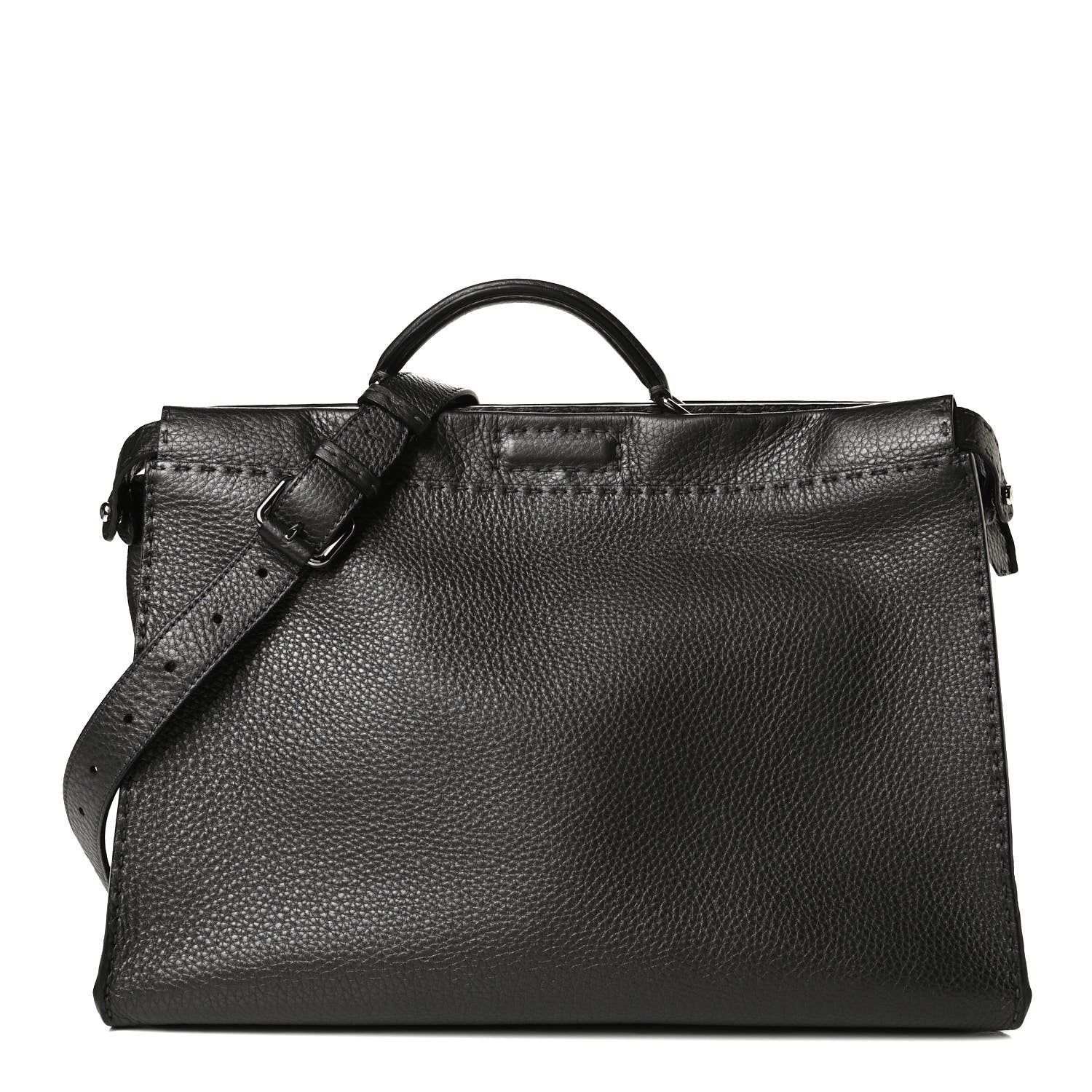 Fendi Calfskin Romano Selleria Monster Eyes Large Mens Peekaboo Iconic Essential Satchel Black White 1 of 15