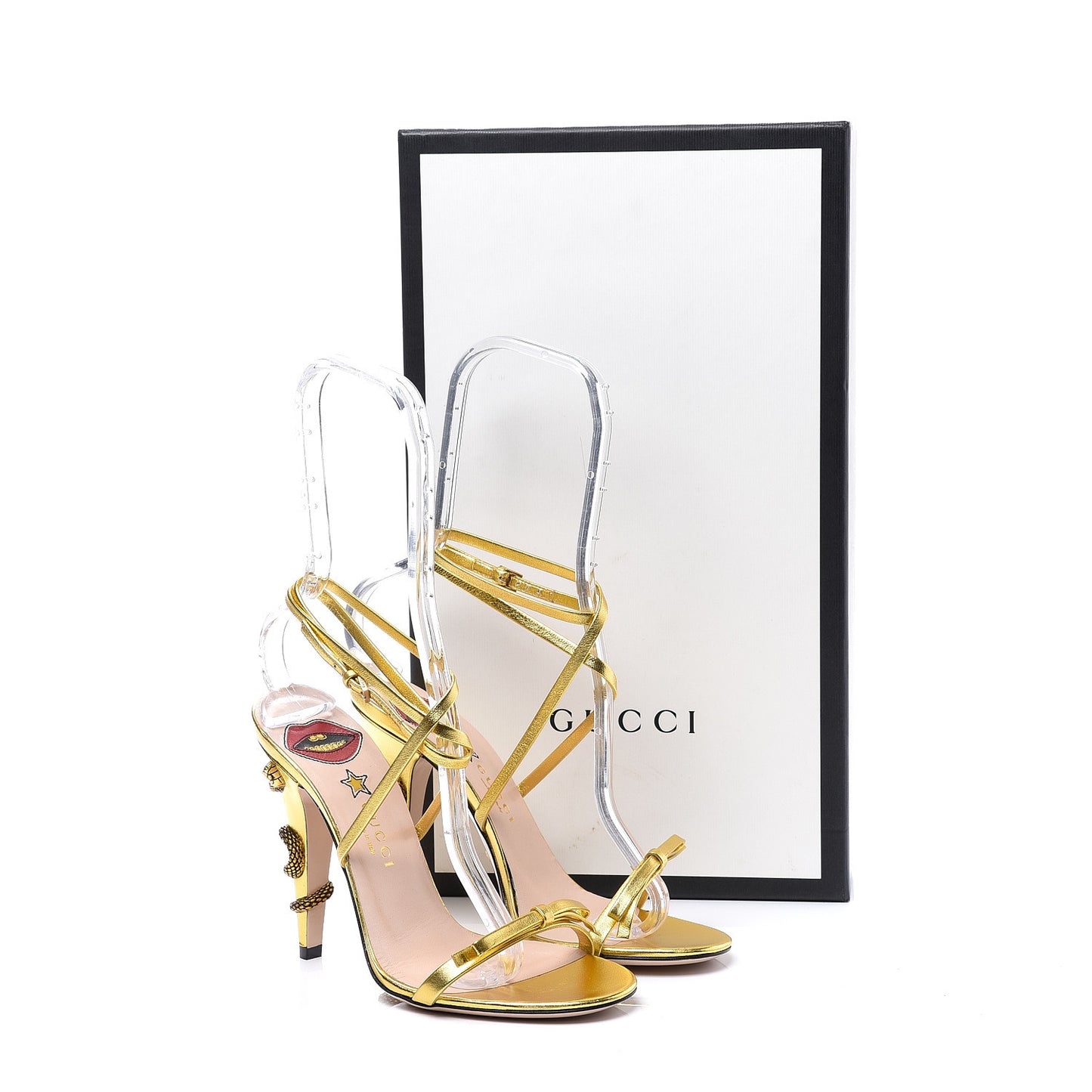 Metallic Nappa Snake Criss Cross High Heel Sandals 37 Gold