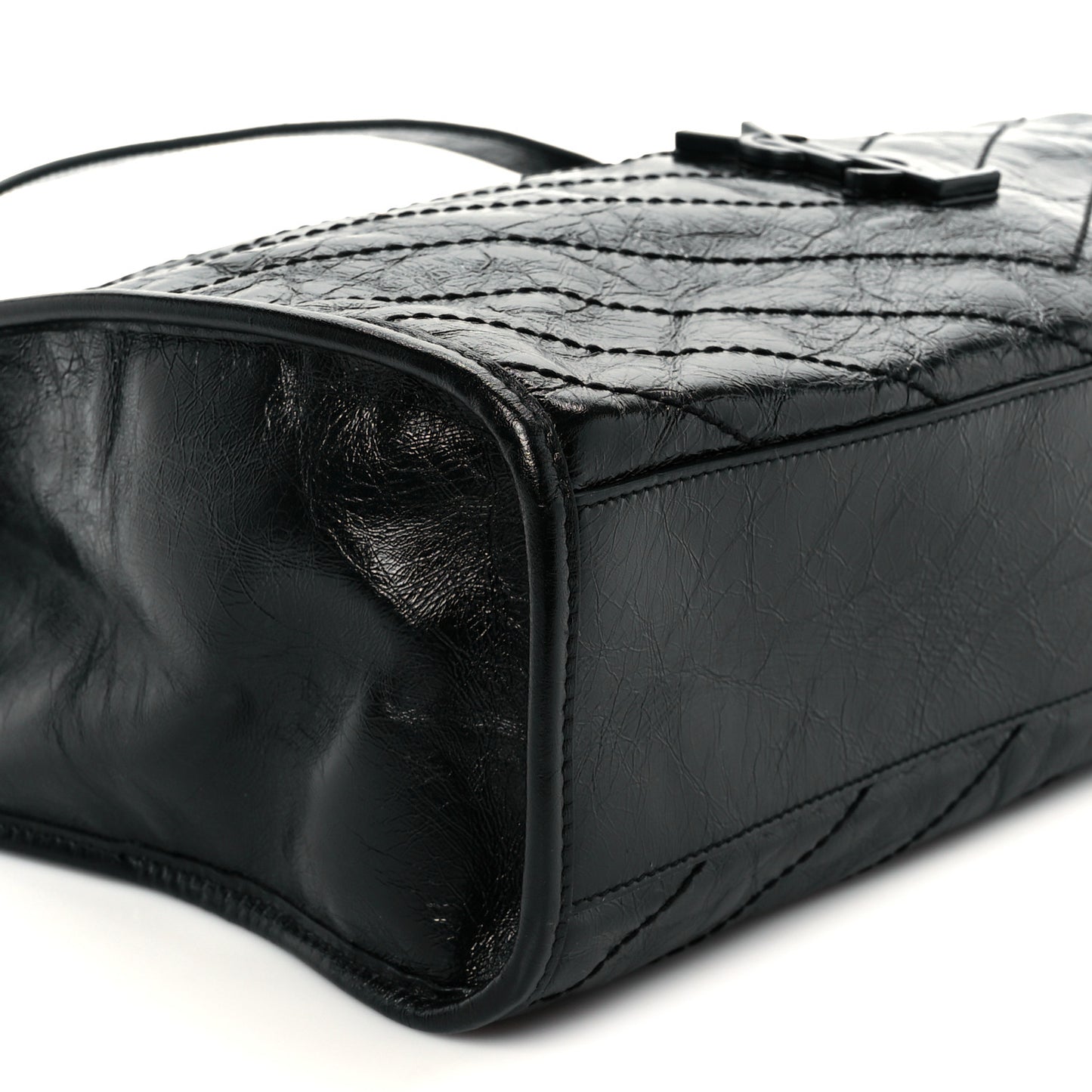 Crinkled Calfskin Matelasse Monogram Medium Niki Shopper Tote Black