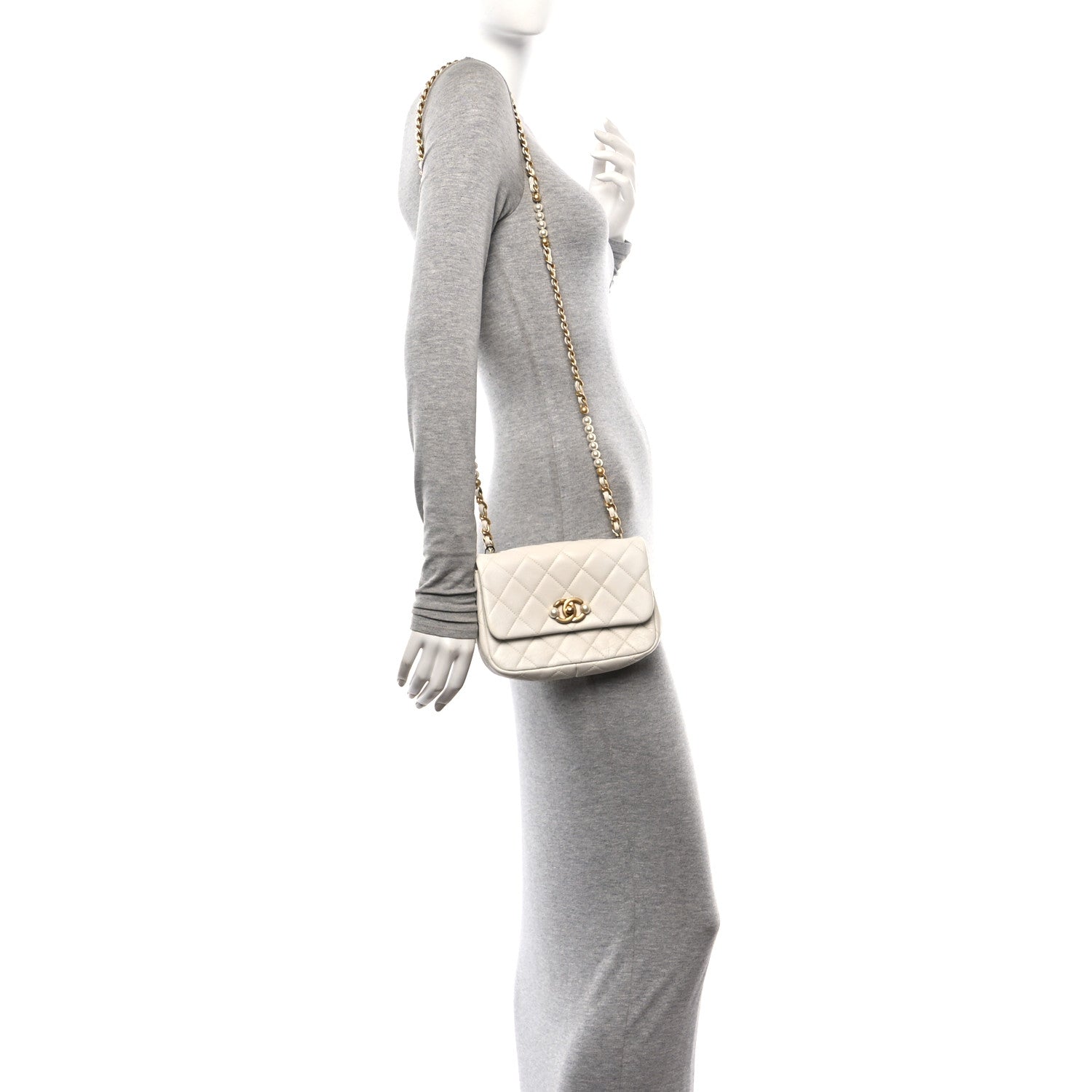 Chanel Glazed Calfskin Quilted Mini Pearl Side Flap White 2 of 11