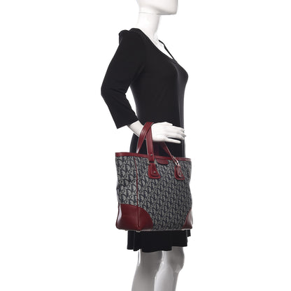 Christian Dior Denim Calfskin Monogram Tote Navy Blue Red 2 of 12