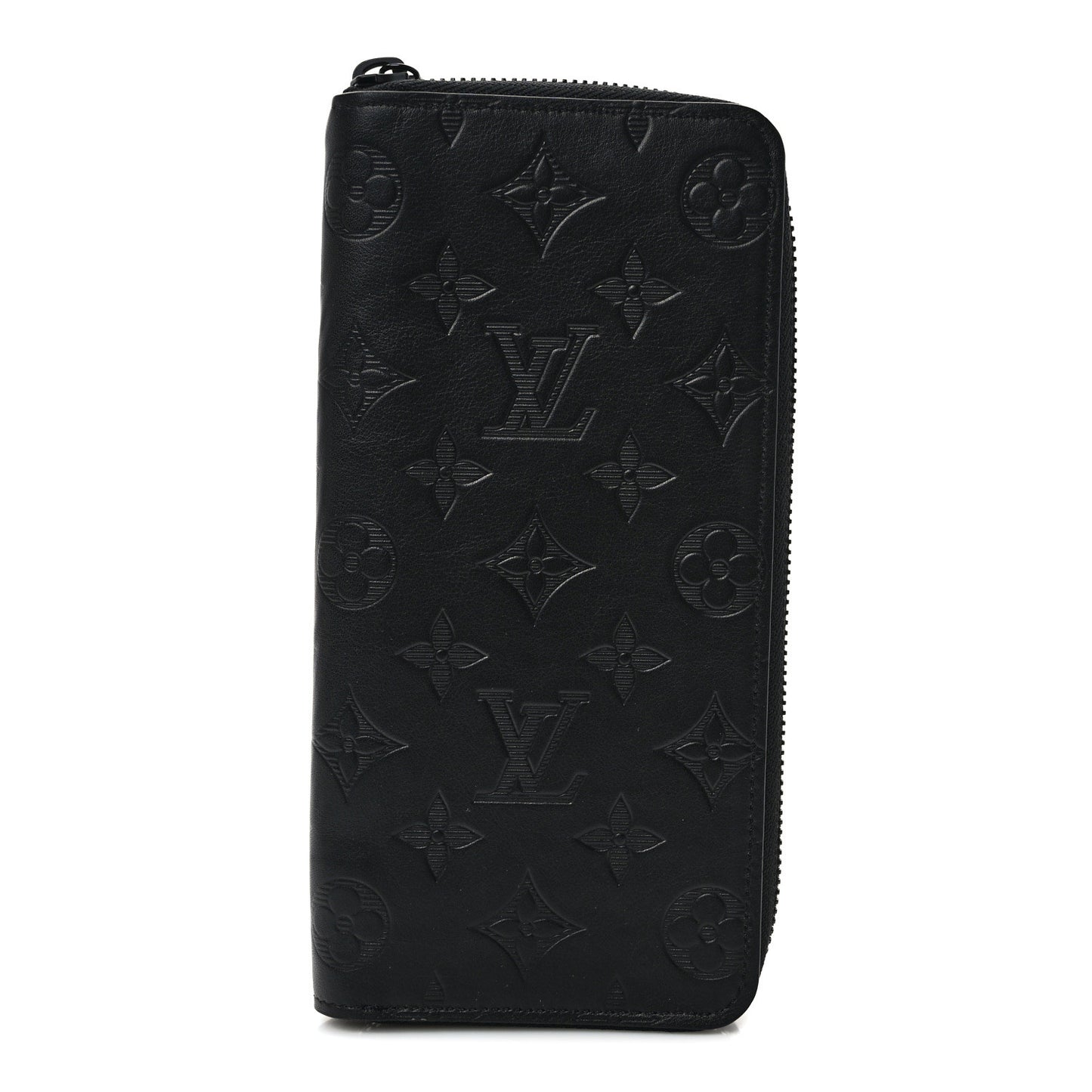 Calfskin Monogram Shadow Vertical Zippy Wallet Black