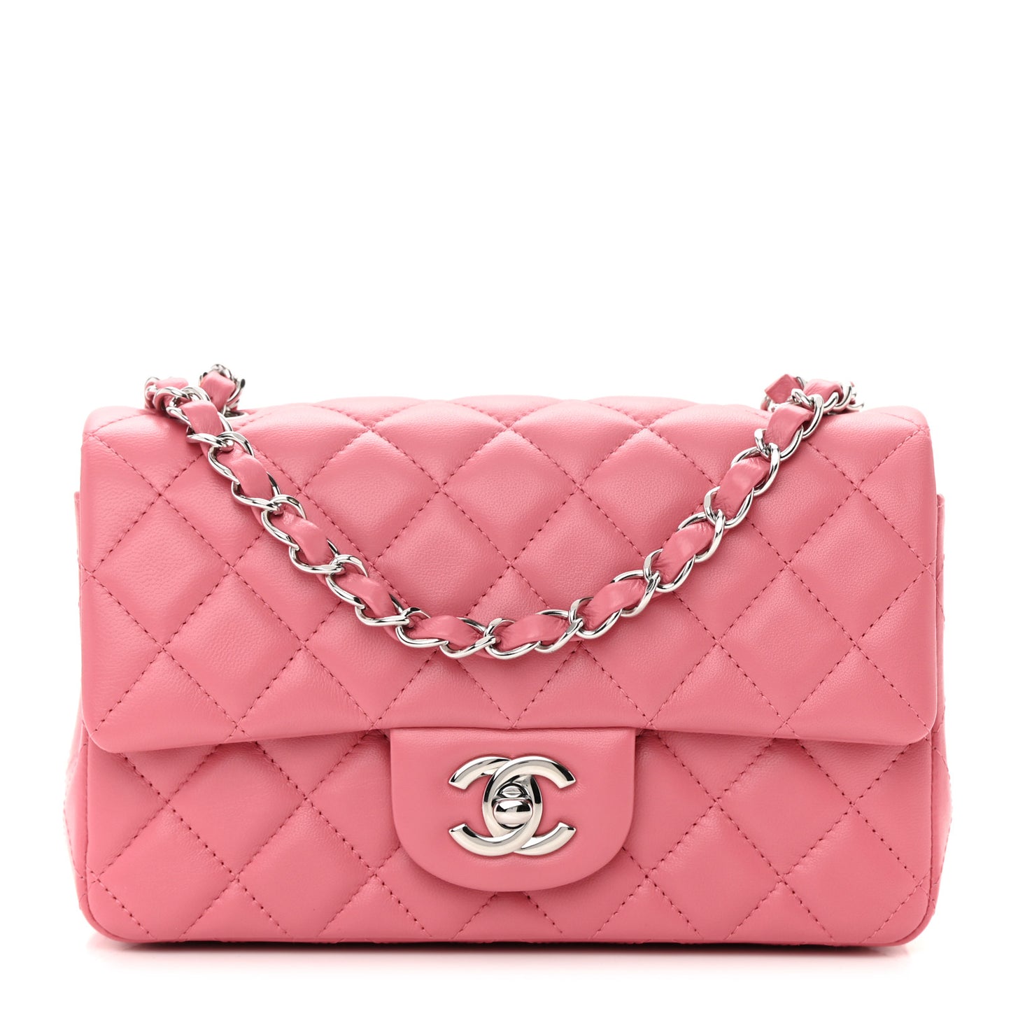 Lambskin Quilted Mini Rectangular Flap Pink