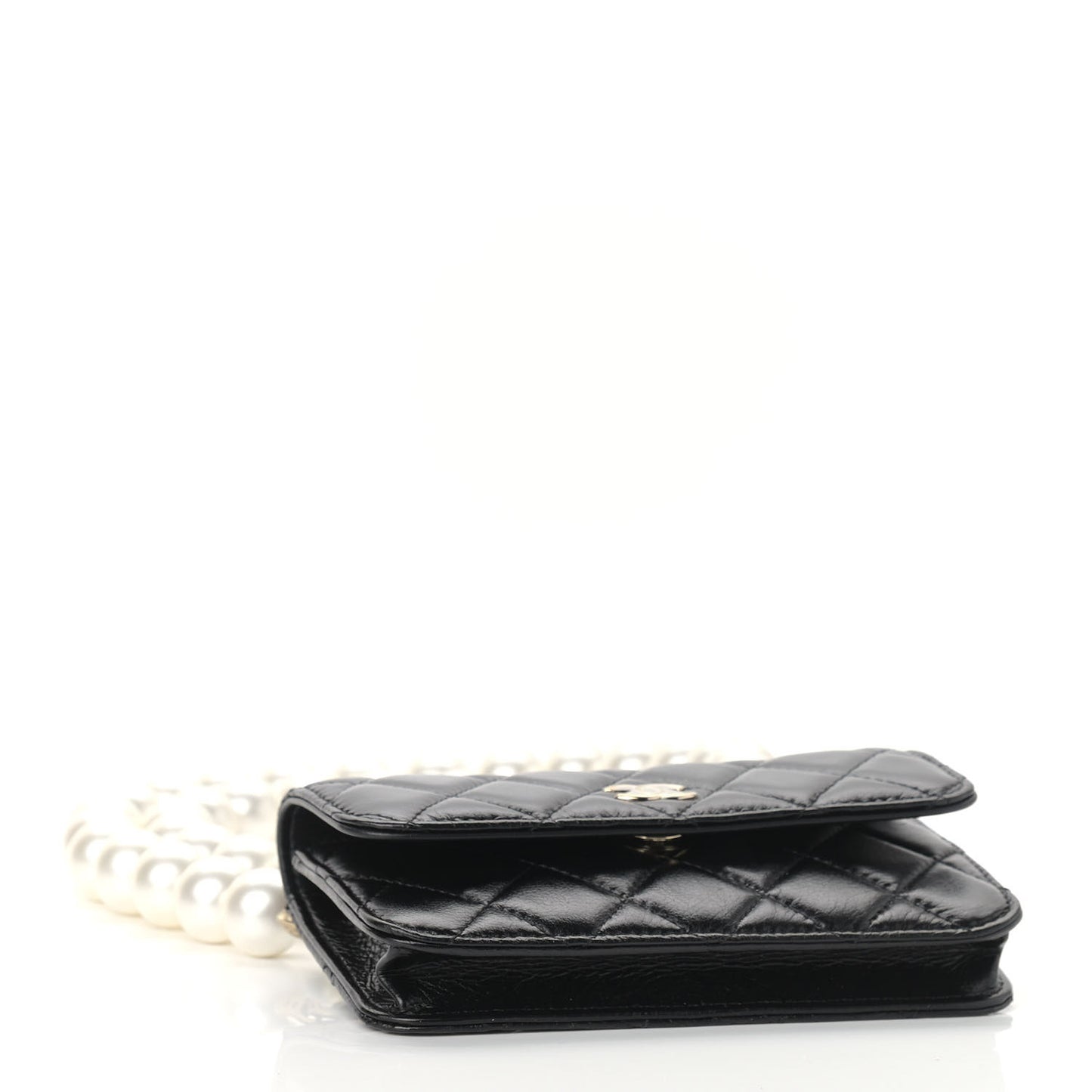 Calfskin Quilted Maxi Pearls Clutch With Chain Black