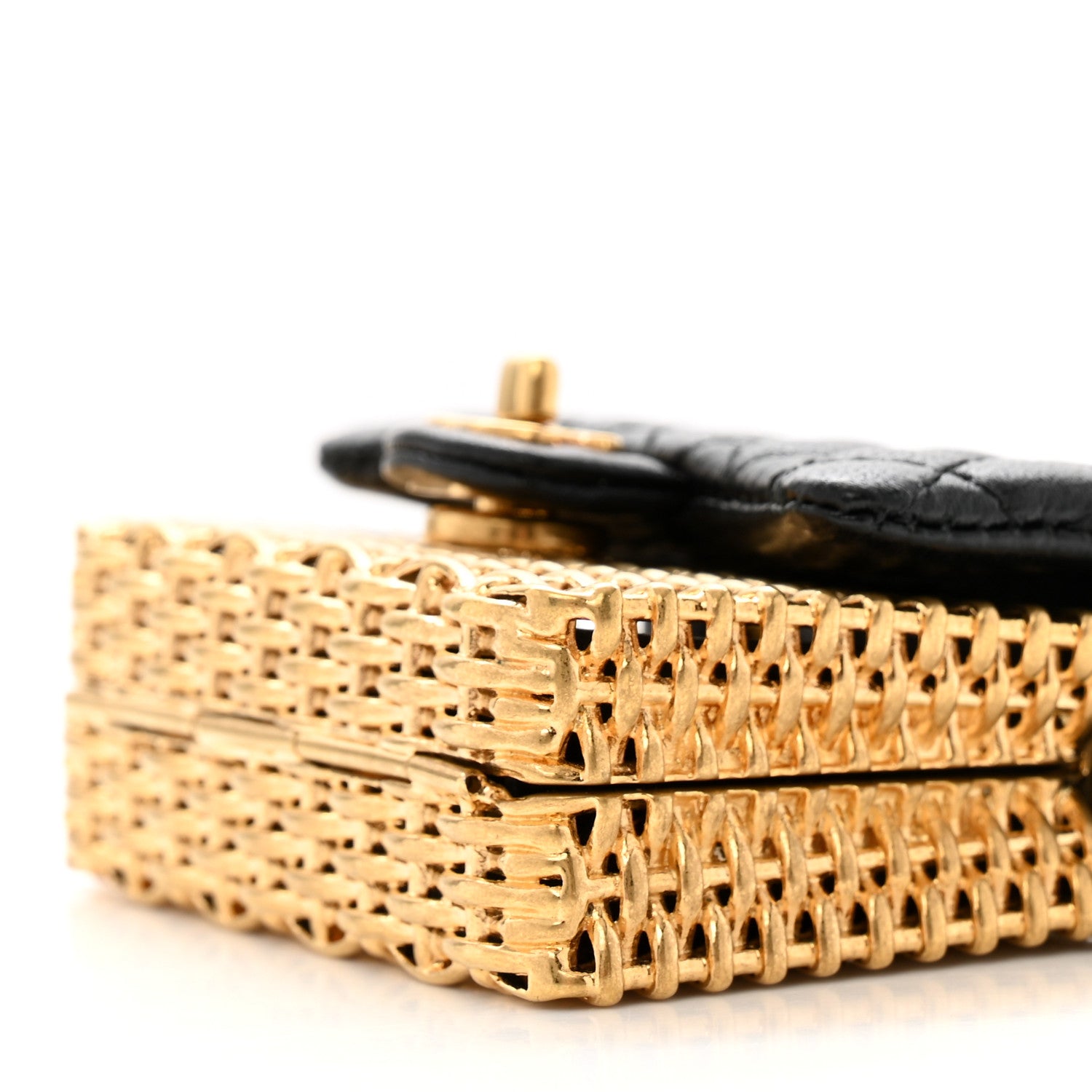 Chanel Woven Metal Lambskin Quilted Micro Flap Black Gold 9 of 9