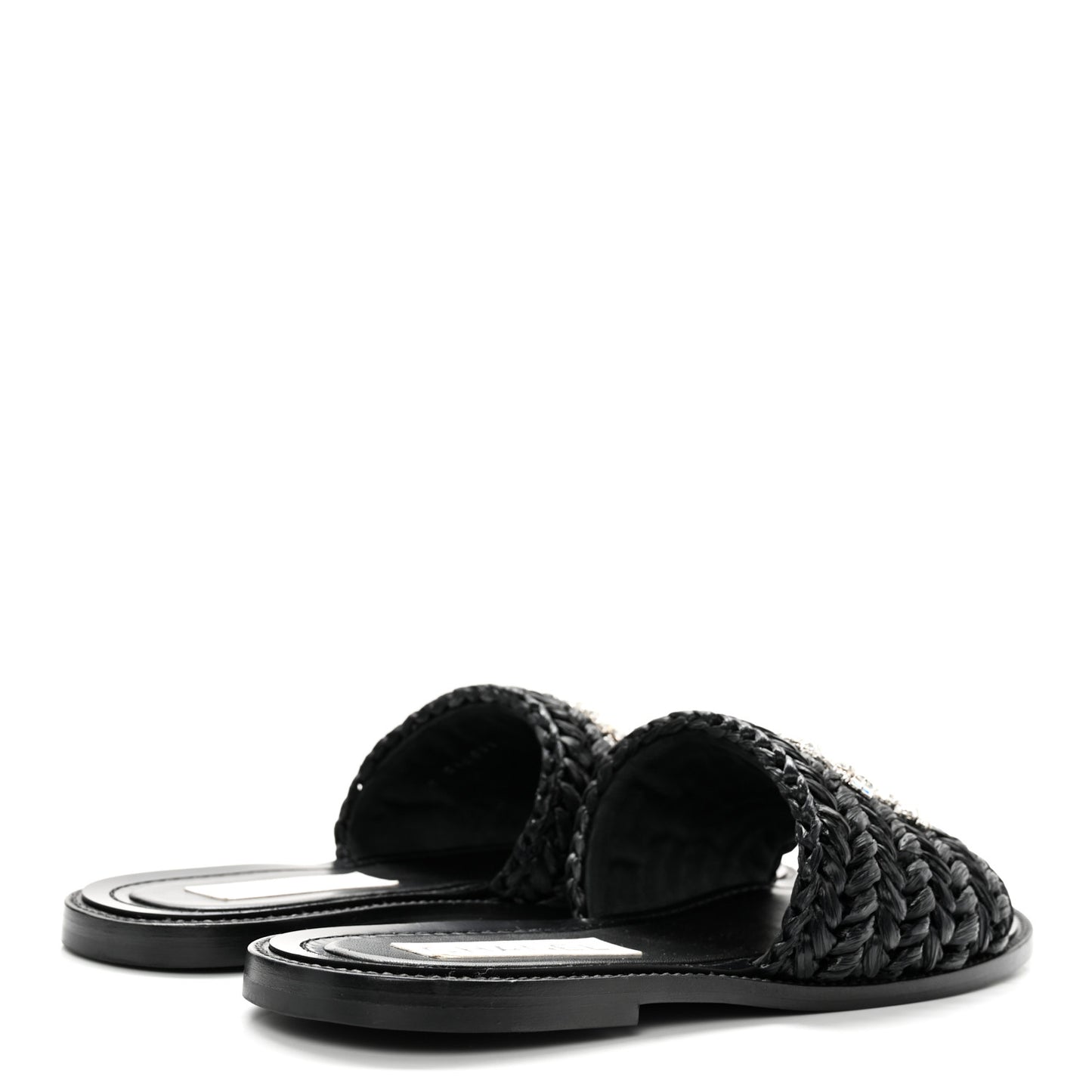Raffia Crystal CC Mules Sandals 39 Black