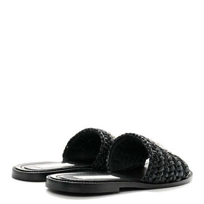 Chanel Raffia Crystal CC Mules Sandals 39 Black 4 of 11