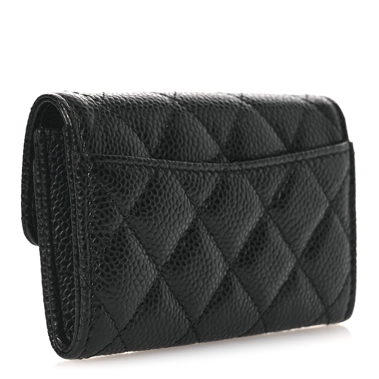 Caviar Quilted Flap Card Holder Wallet Black