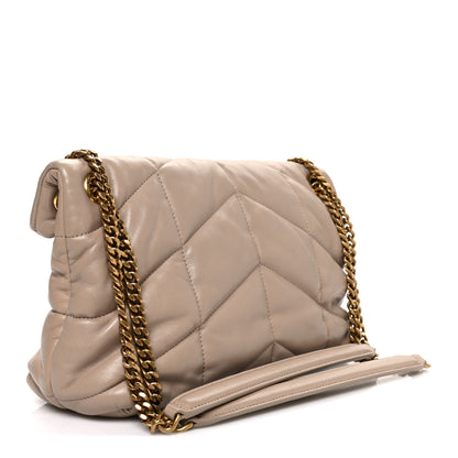 Saint Laurent Lambskin Quilted Small Loulou Puffer Monogram Chain Satchel Dark Beige 3 of 10
