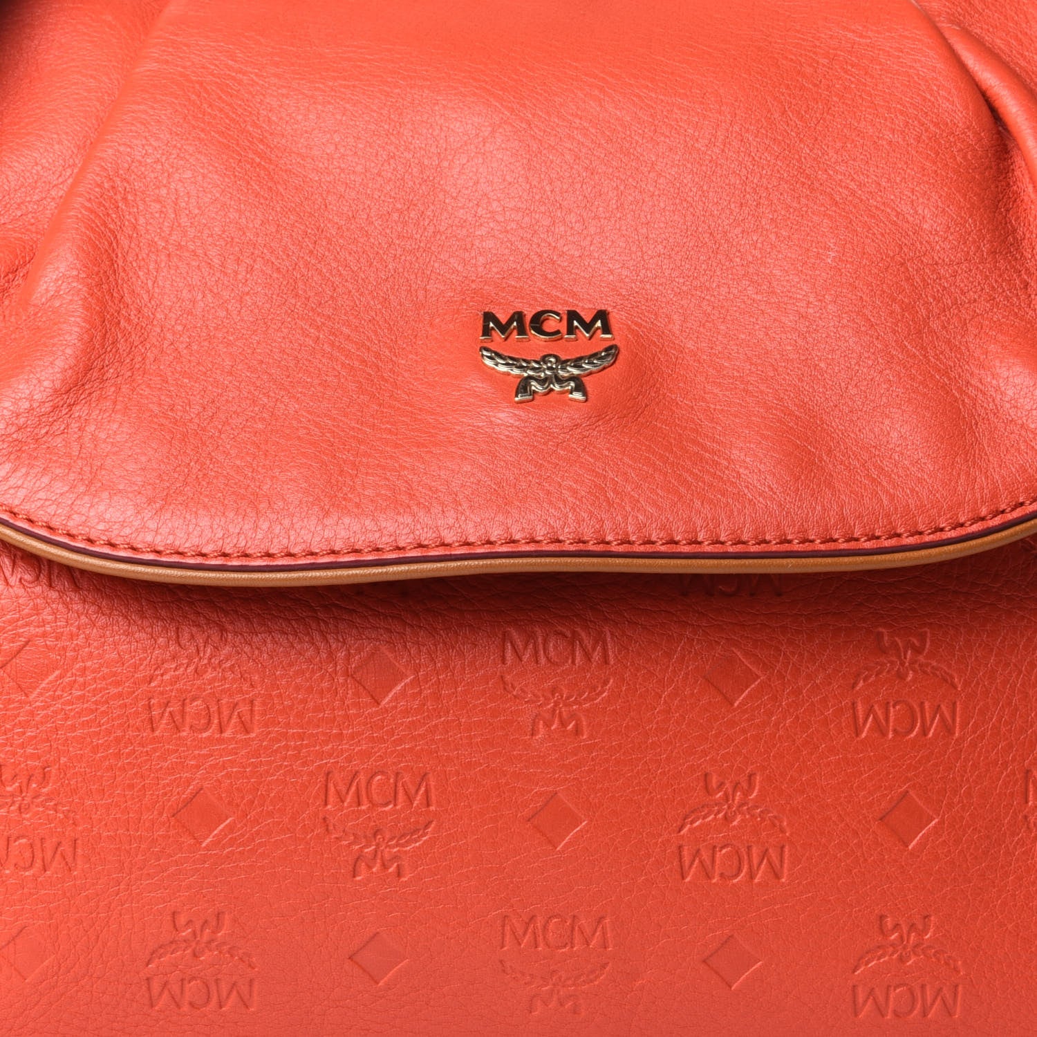 MCM Calfskin Ottomar Monogram Shoulder Bag Hot Coral 7 of 9