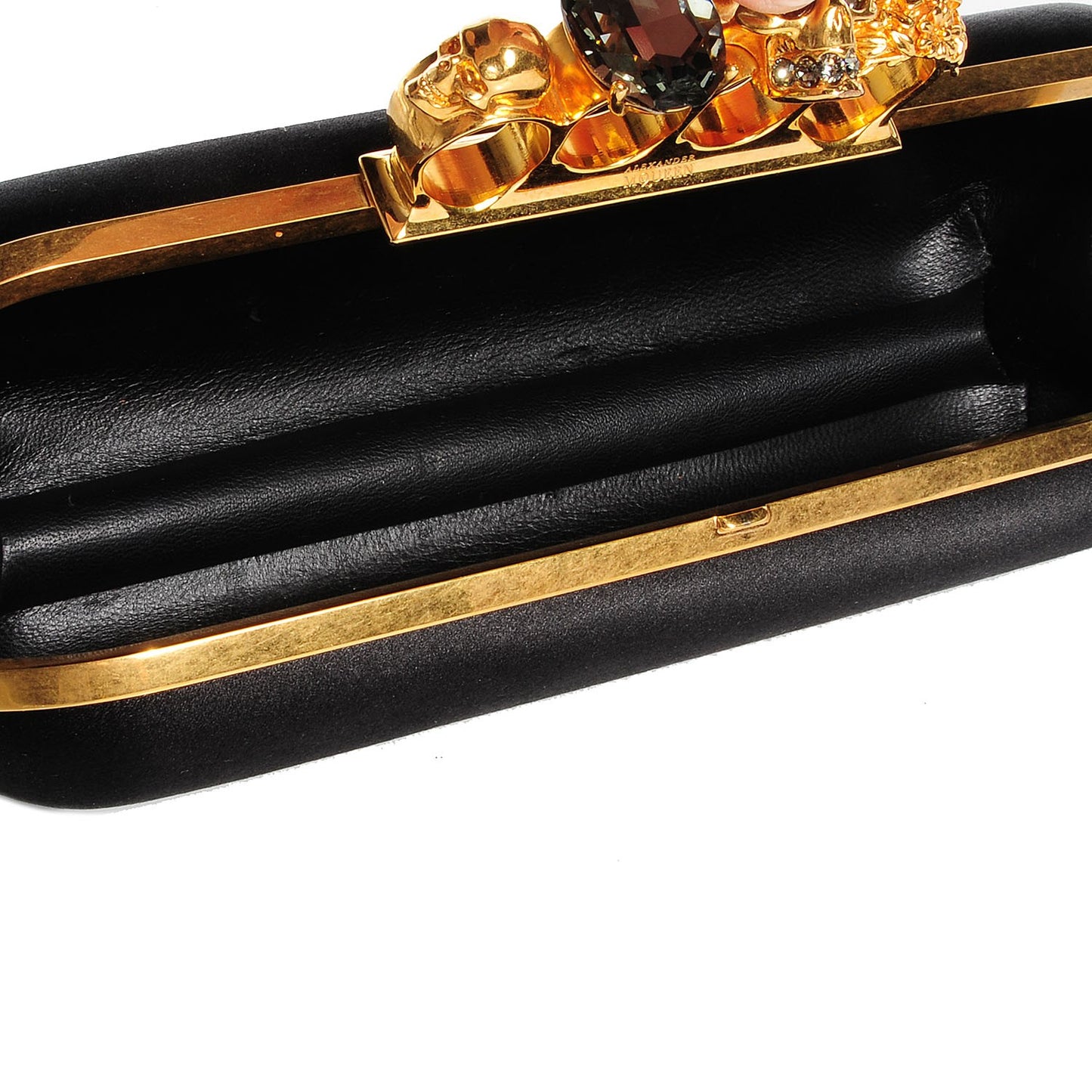 Satin Skull Knuckle Duster Box Clutch Black