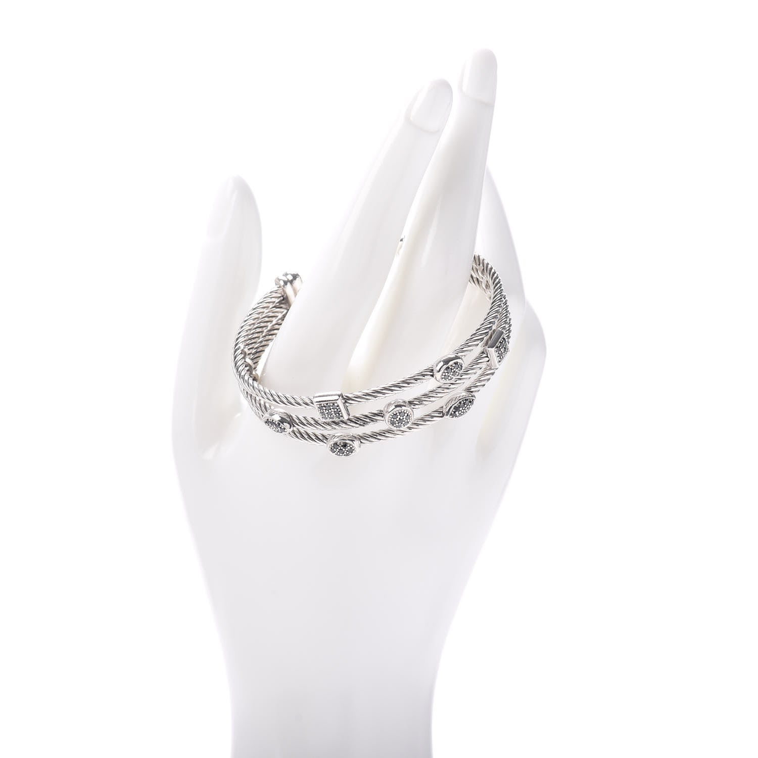 David Yurman Sterling Silver Black Diamond Three Row Confetti Cuff Bracelet 2 of 4