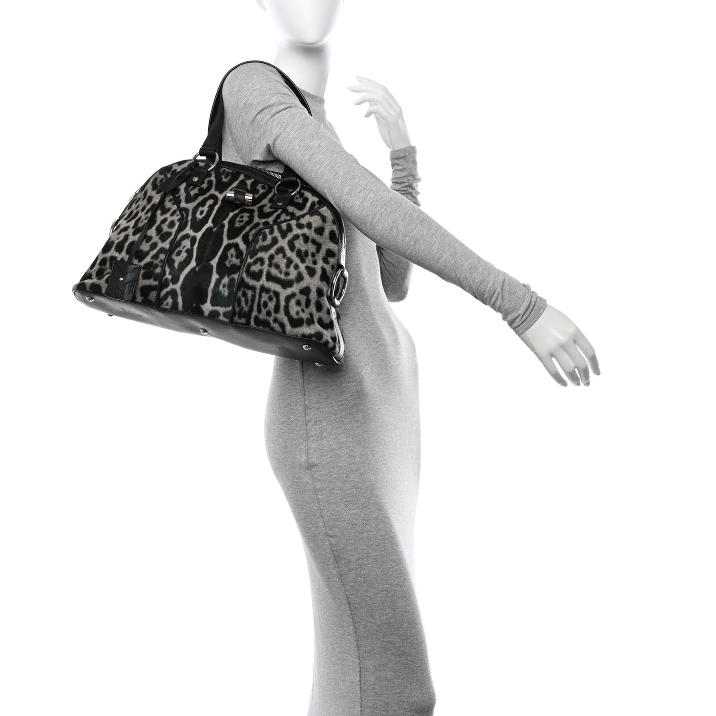 Calf Hair Leopard Print Large Muse Black