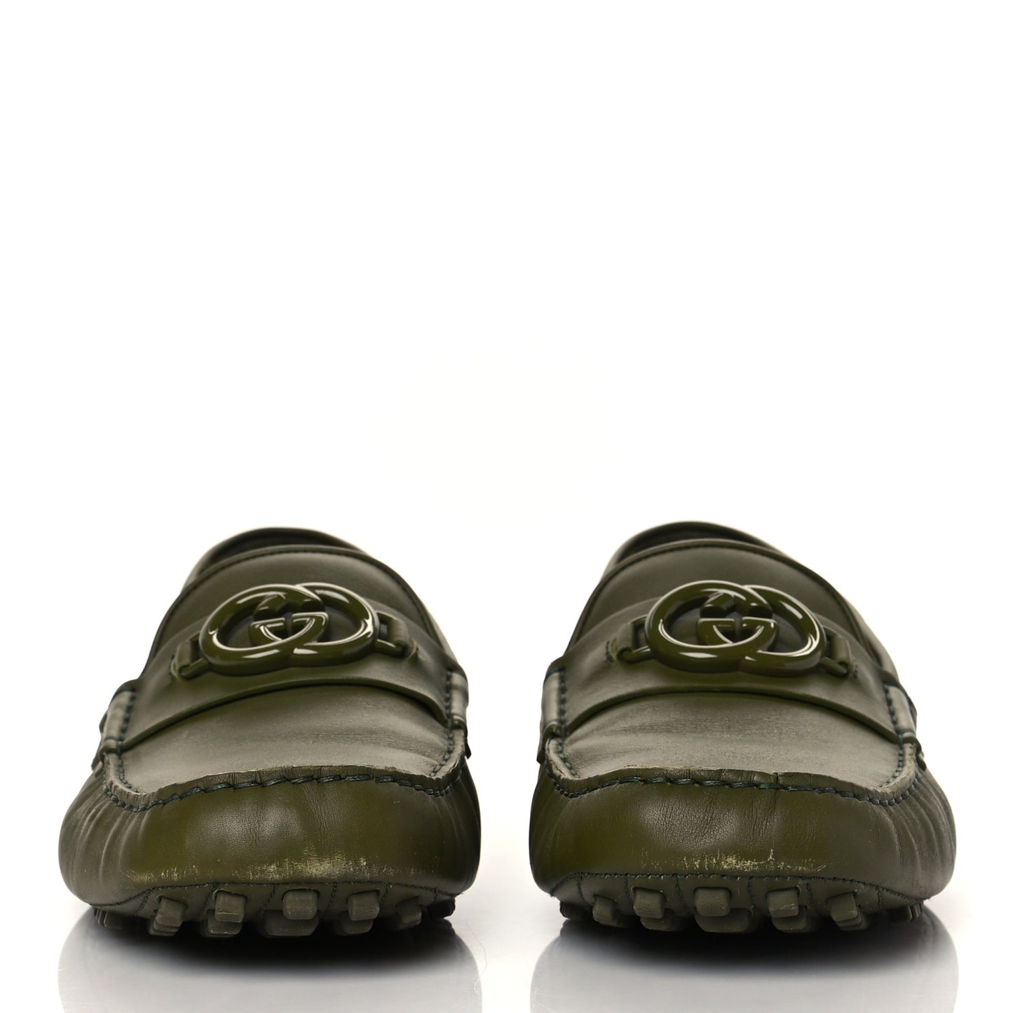 Soft Clove Calfskin Monochrome Mens Interlocking G Driver Loafers 11 Juniper Green
