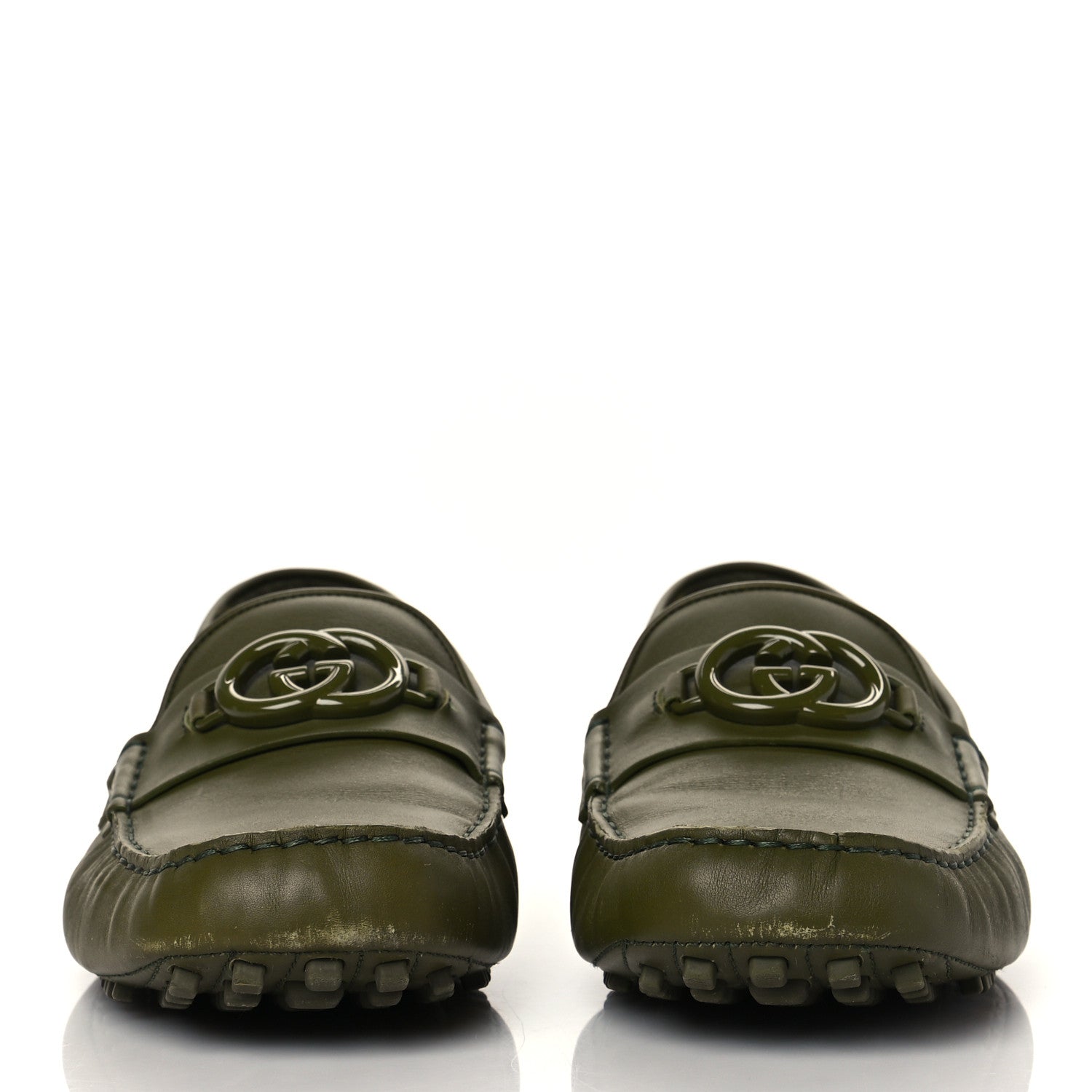 Gucci Soft Clove Calfskin Monochrome Mens Interlocking G Driver Loafers 11 Juniper Green 2 of 13