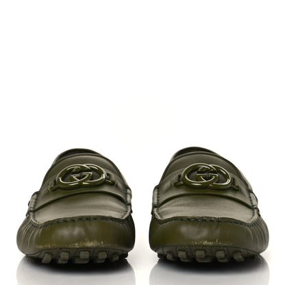 Gucci Soft Clove Calfskin Monochrome Mens Interlocking G Driver Loafers 11 Juniper Green 2 of 13
