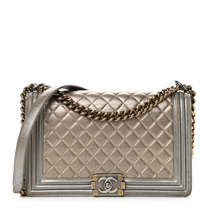 Chanel Metallic Calfskin Quilted New Medium Boy Flap Khaki 1 of 14