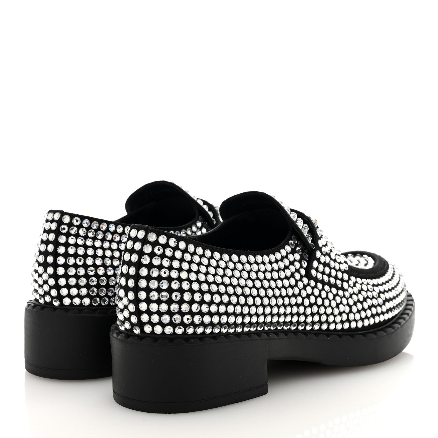 Prada Satin Crystal Metal Triangle Logo 50mm Loafers 37.5 Cristal 4 of 7