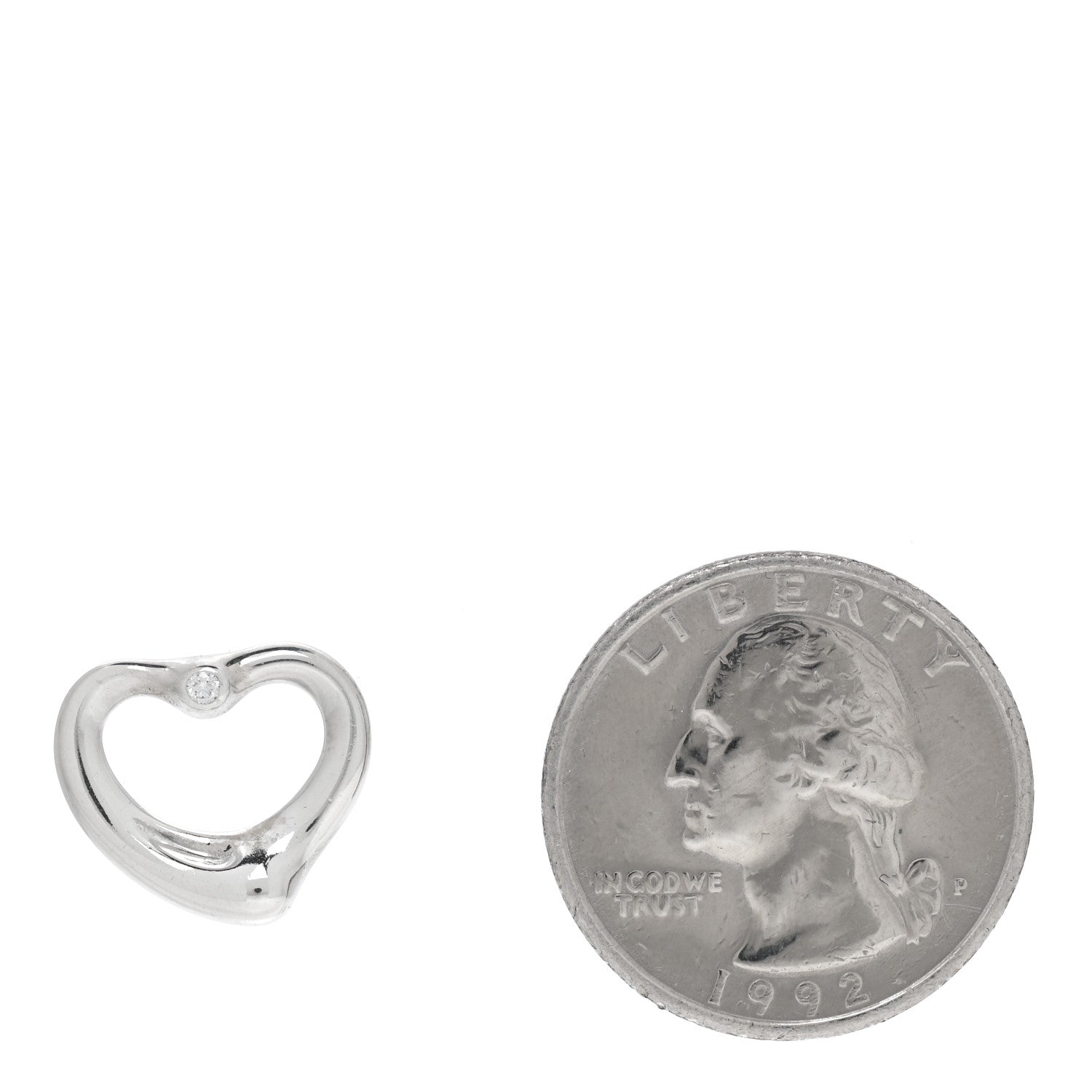 Tiffany Sterling Silver Diamond Small Elsa Peretti Open Heart Charm 3 of 4