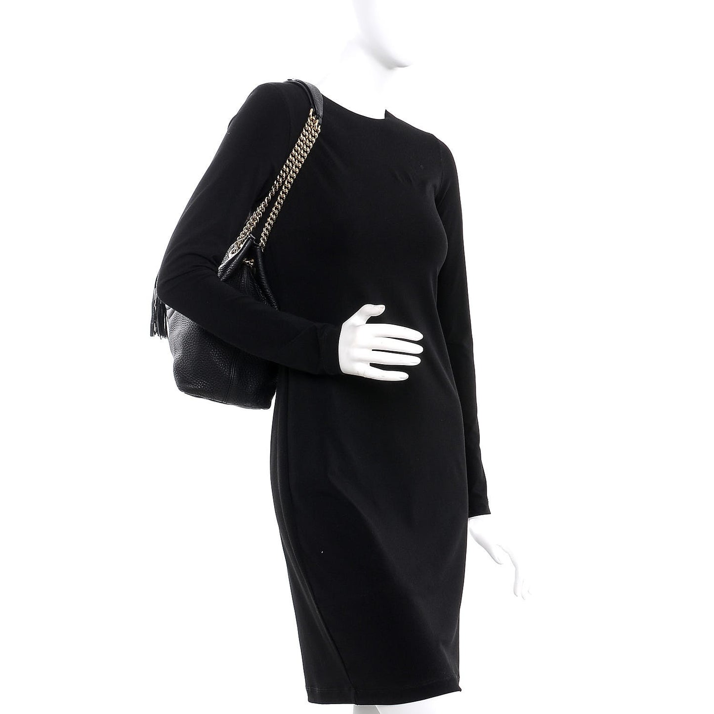 Pebbled Calfskin Medium Soho Chain Shoulder Bag Black