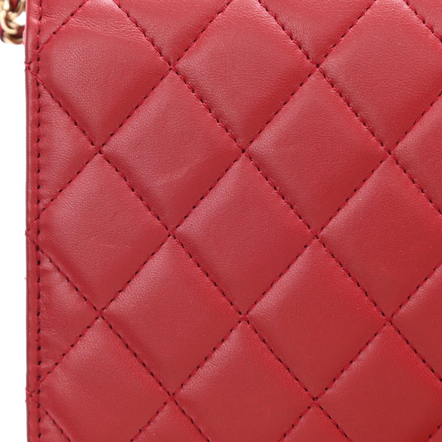 Lambskin Quilted Trendy CC Wallet On Chain WOC Red