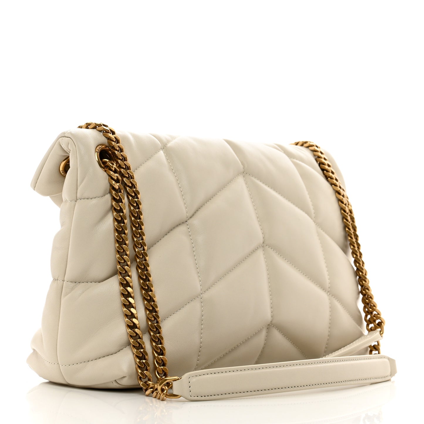 Lambskin Quilted Small Loulou Puffer Monogram Chain Satchel Crema Soft