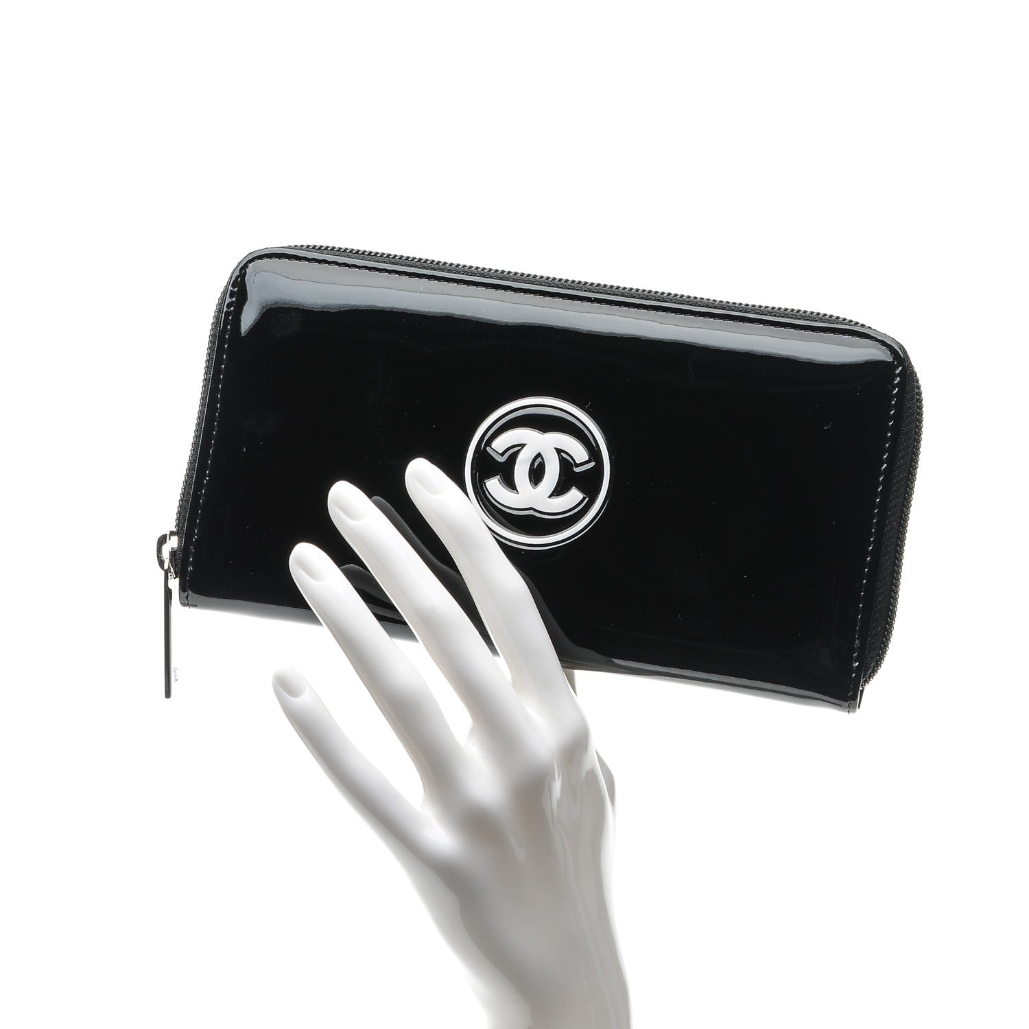 Chanel Patent Large Gusset CC Zip Wallet Black 2 of 9