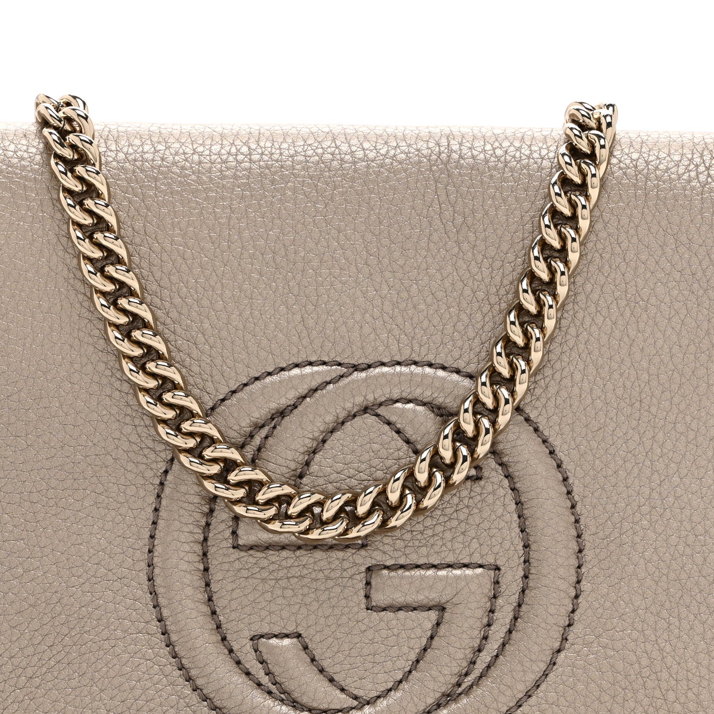 Metallic Pebbled Calfskin Medium Soho Flap Crossbody Golden Beige