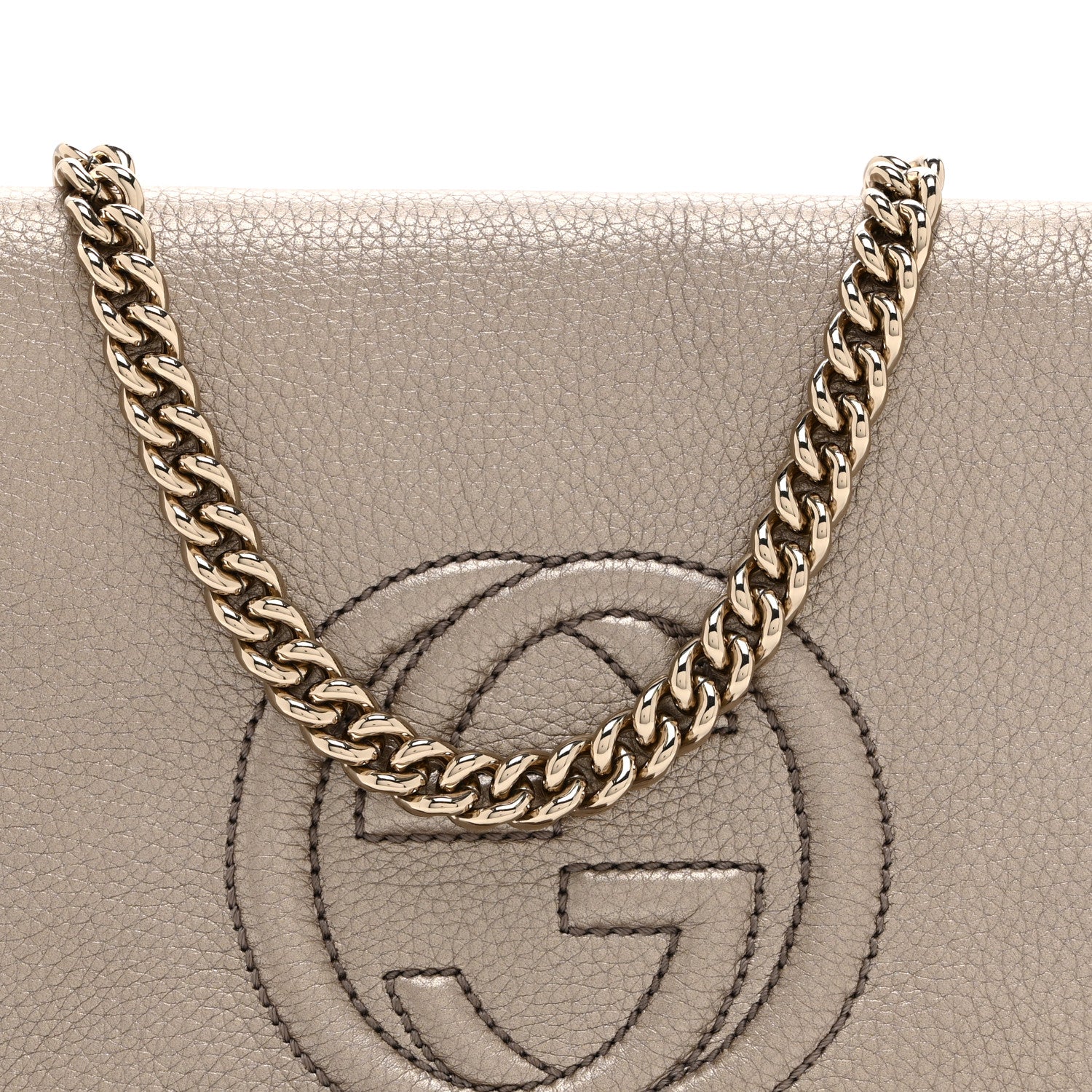 Gucci Metallic Pebbled Calfskin Medium Soho Flap Crossbody Golden Beige 9 of 11