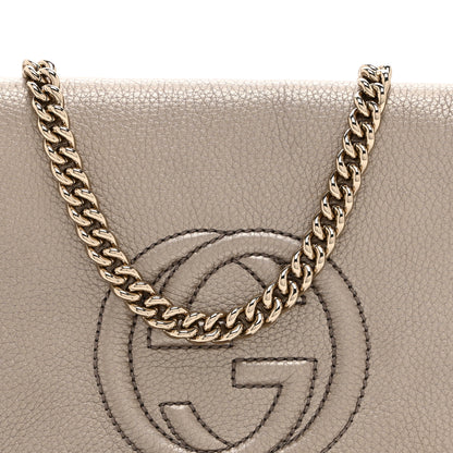 Gucci Metallic Pebbled Calfskin Medium Soho Flap Crossbody Golden Beige 9 of 11